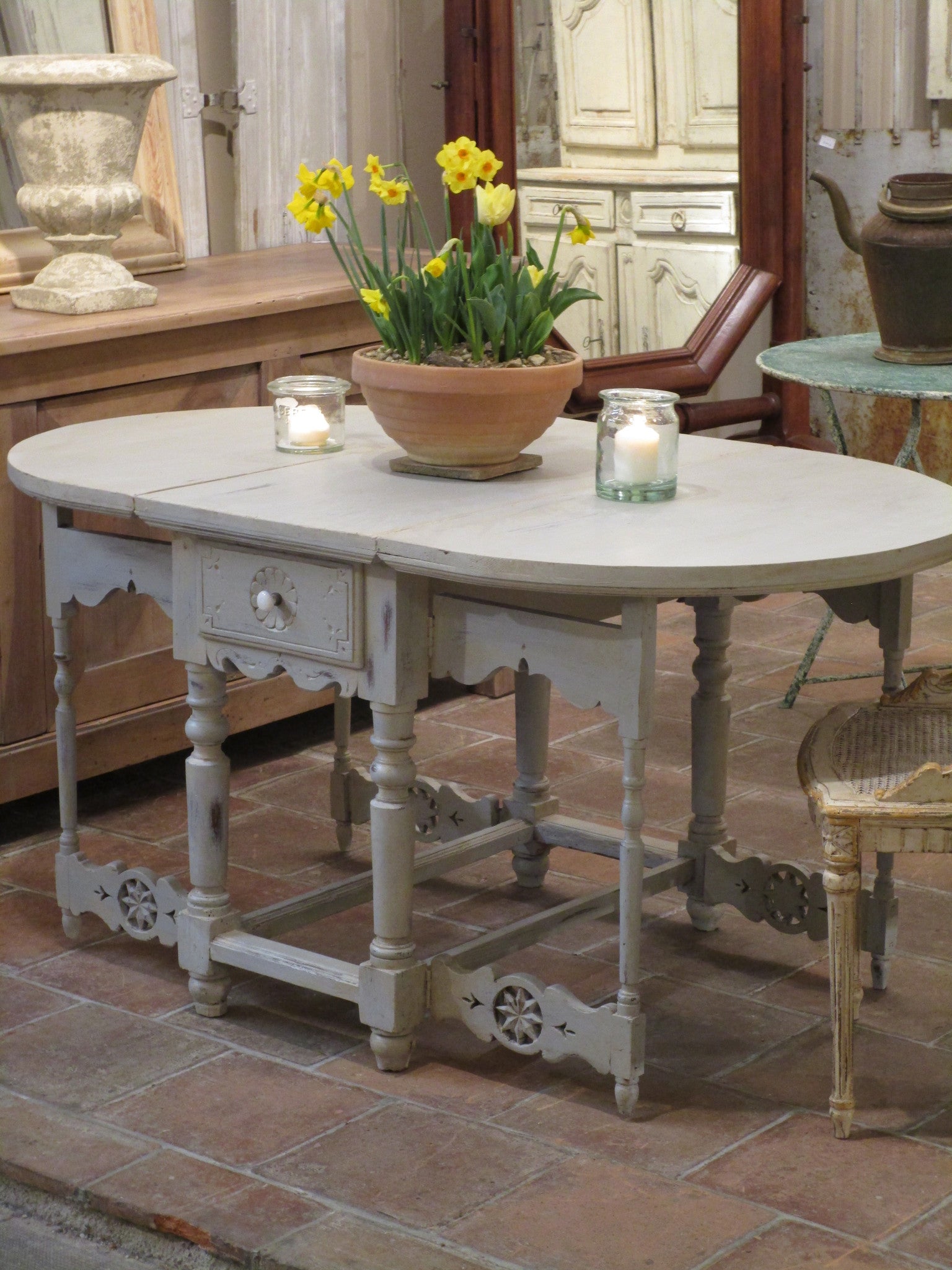 19th century folding oval table chalk paint