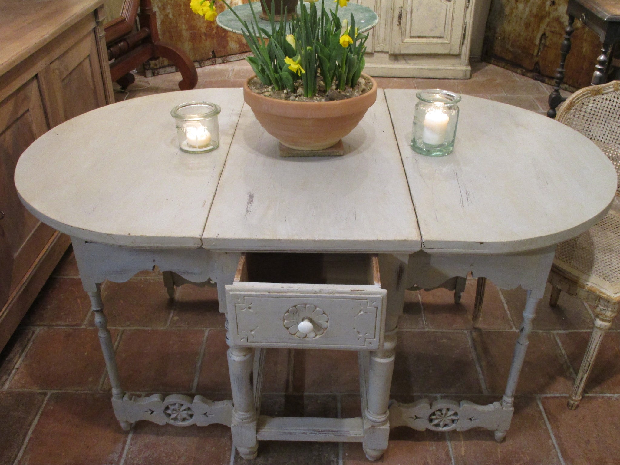 19th century folding oval kitchen table chalk paint