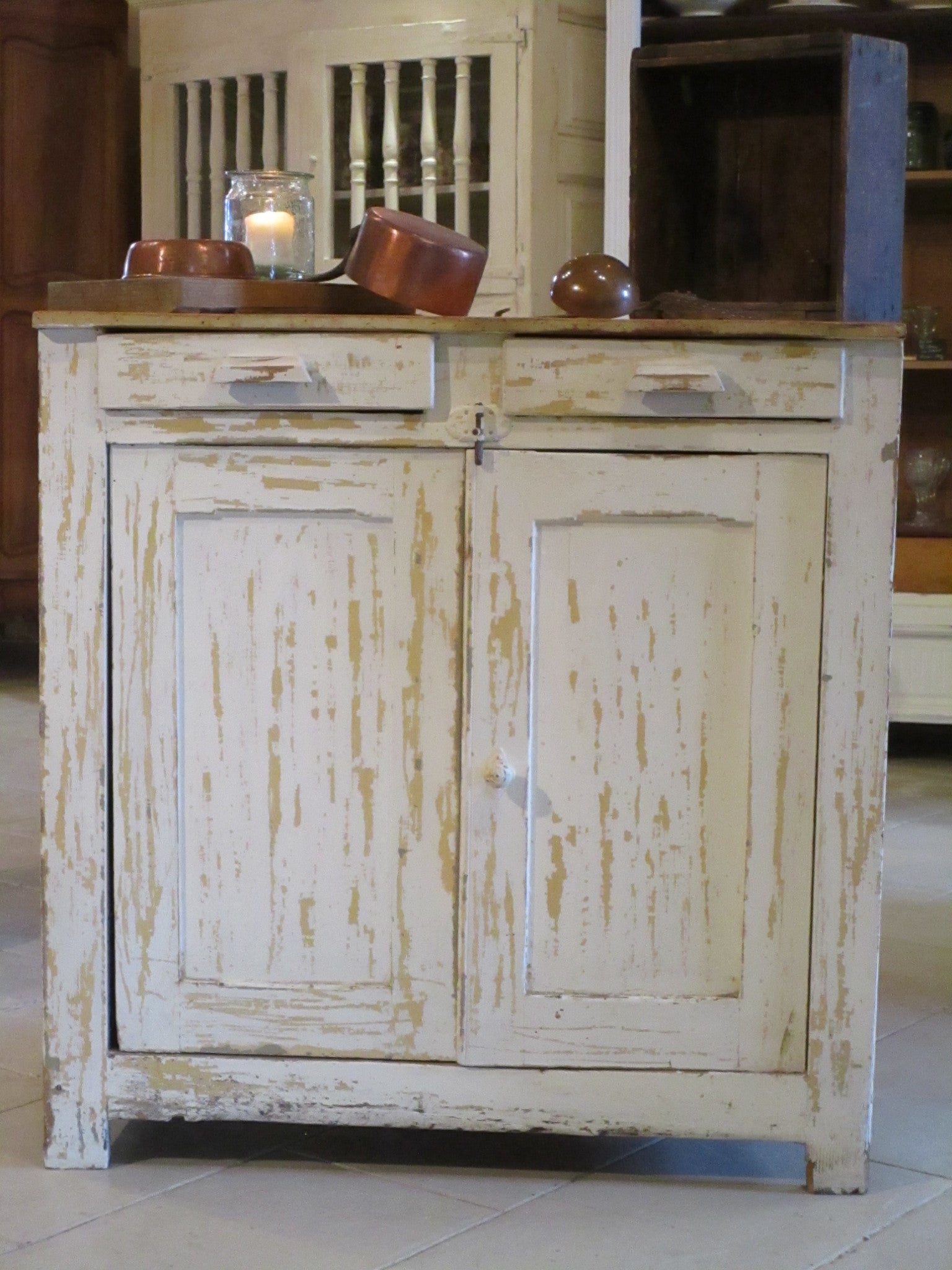 French kitchen buffet with original cream patina