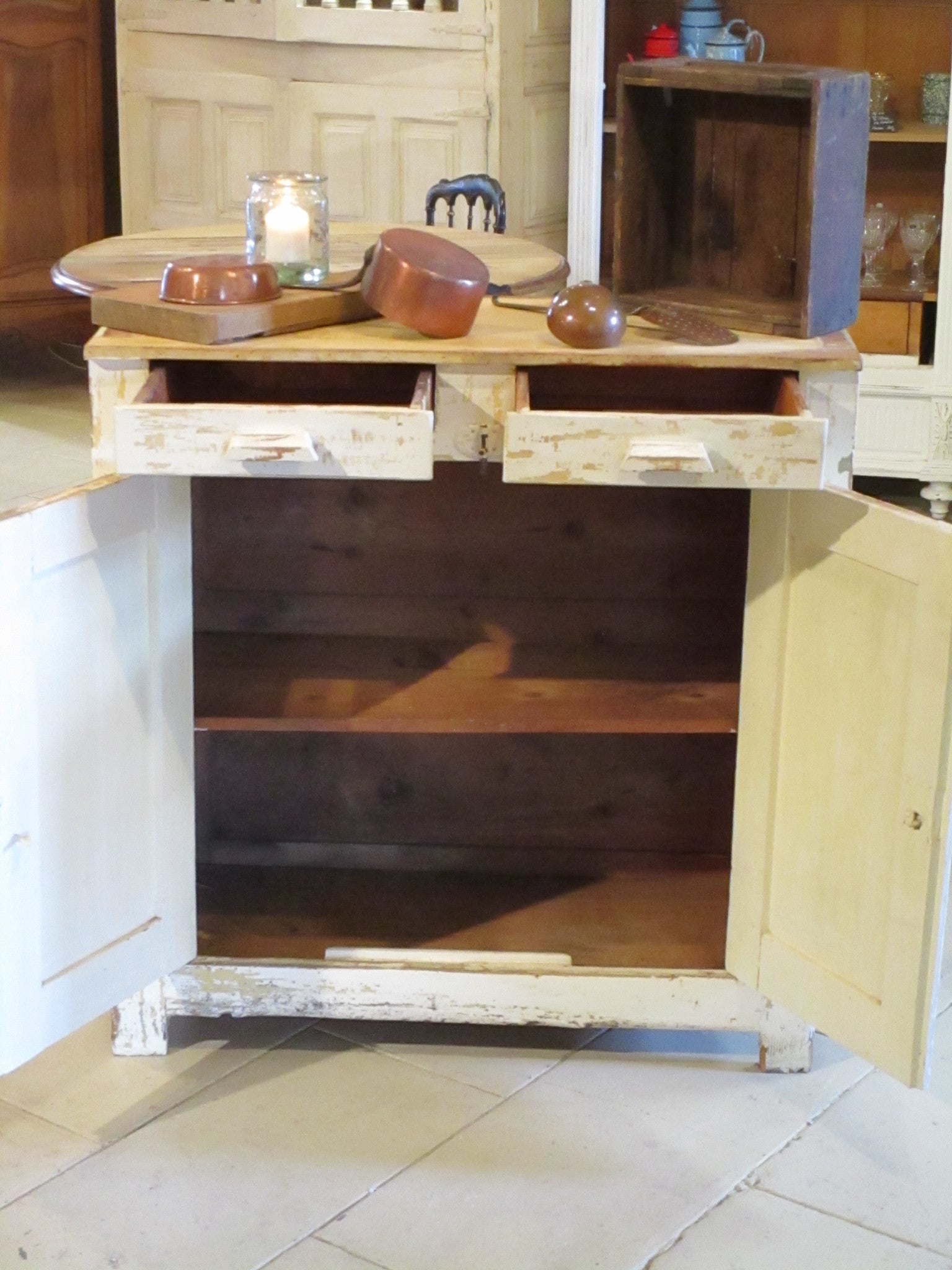 French kitchen buffet with original cream patina