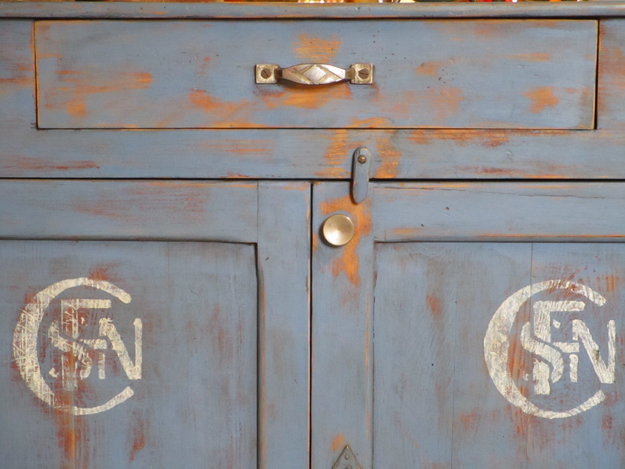 Retro buffet painted blue with SNCF logo