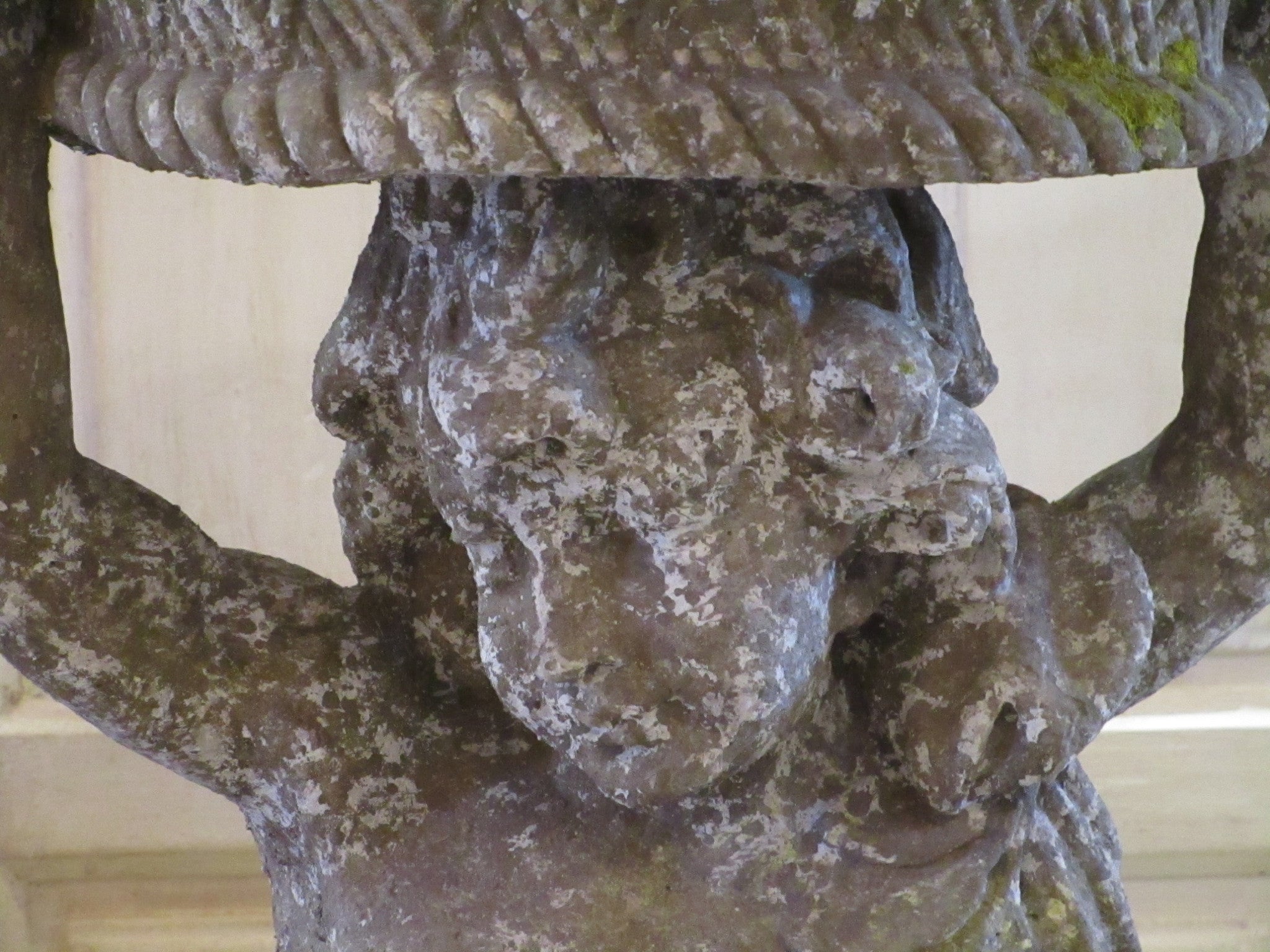 Face detail - French cherub garden statue fountain