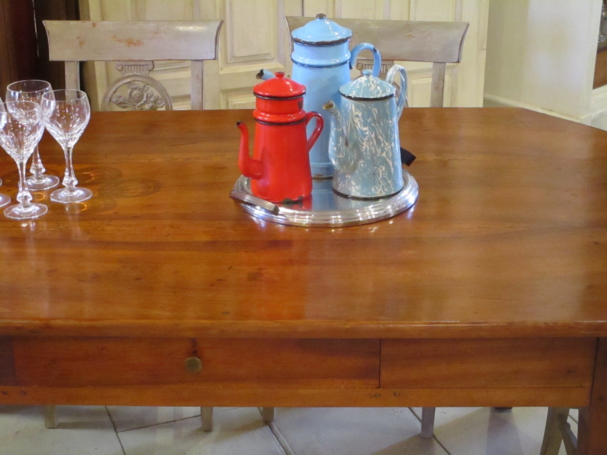 French oval dining table in walnut six person