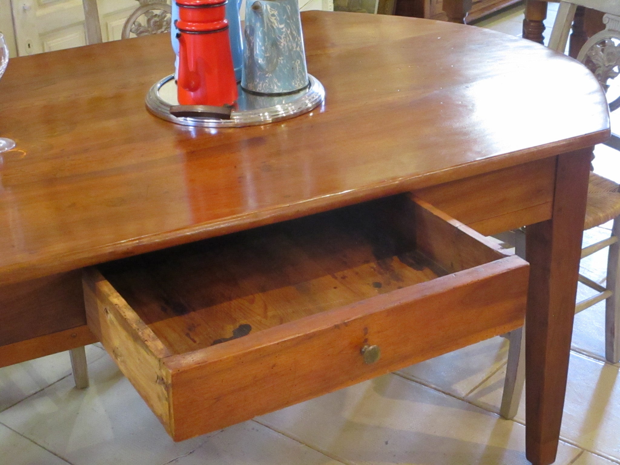 Provincial oval dining table in walnut six person