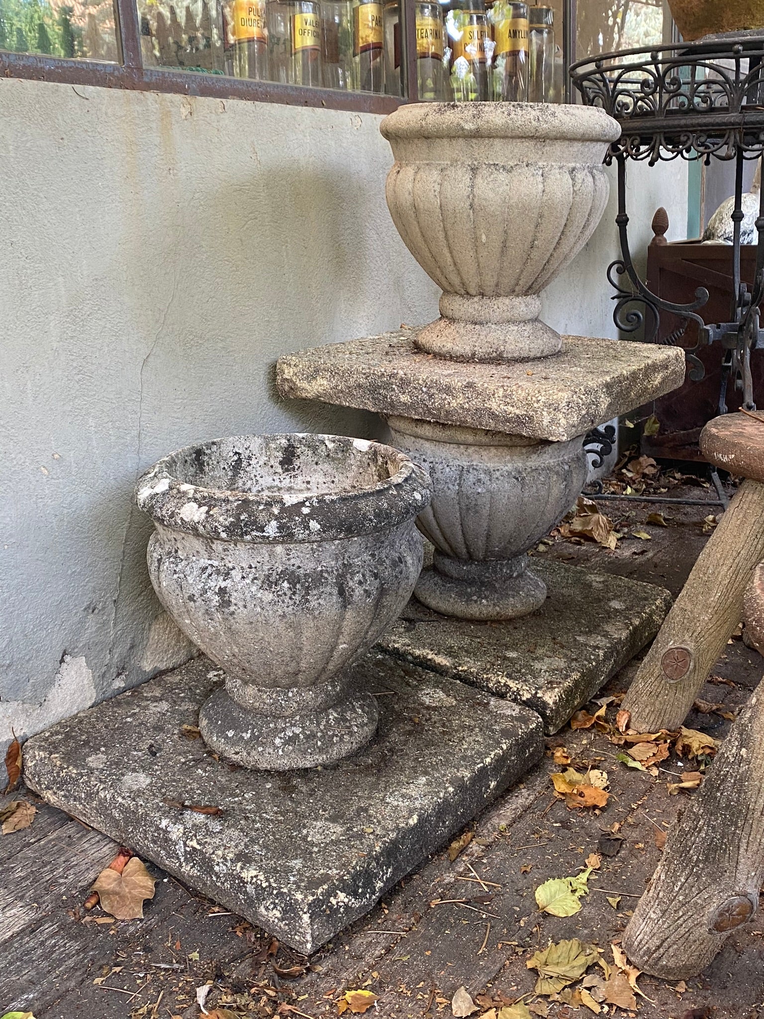 Architectural 1930s stone planter set