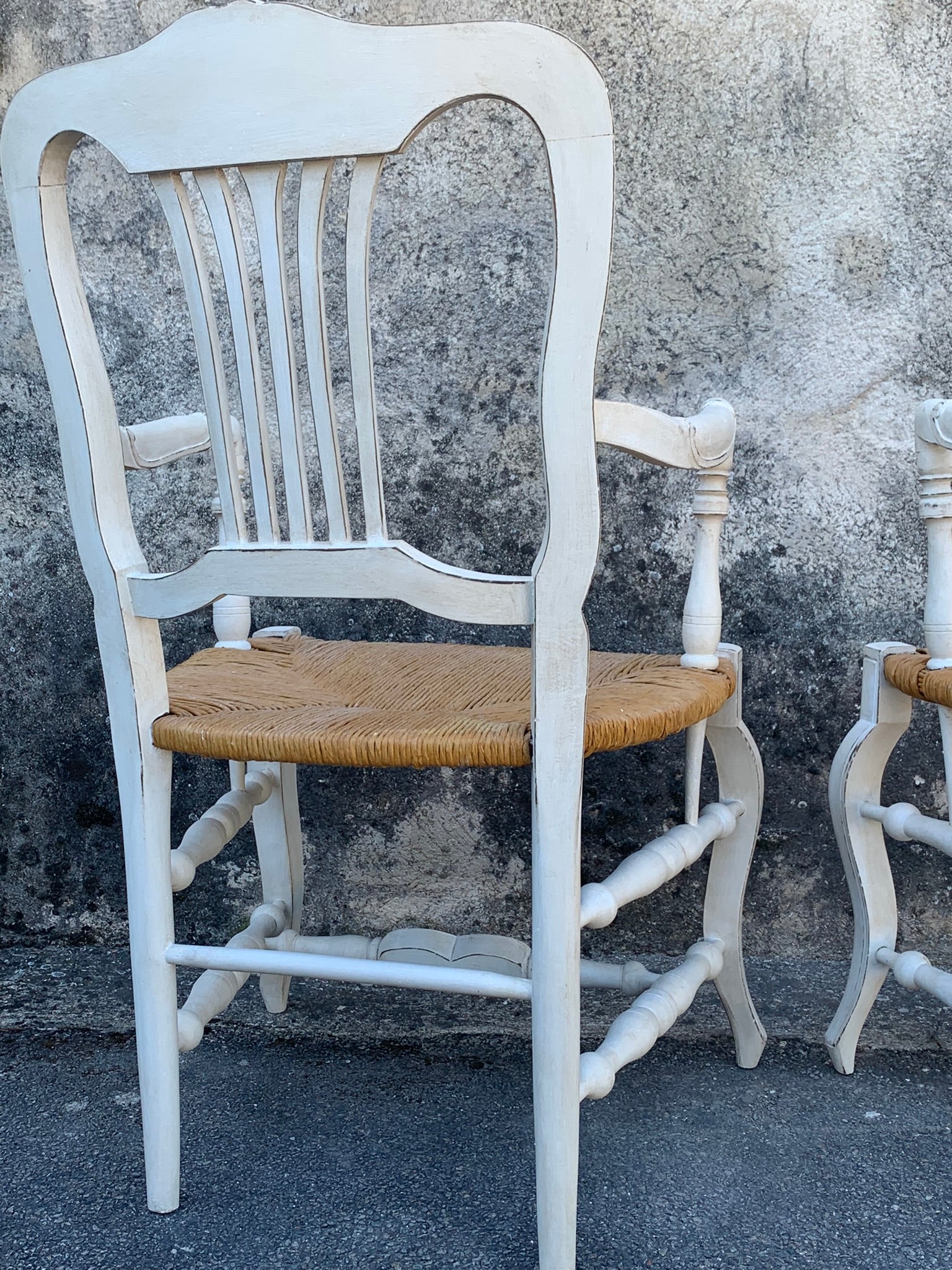 Pair of armchairs with straw seats