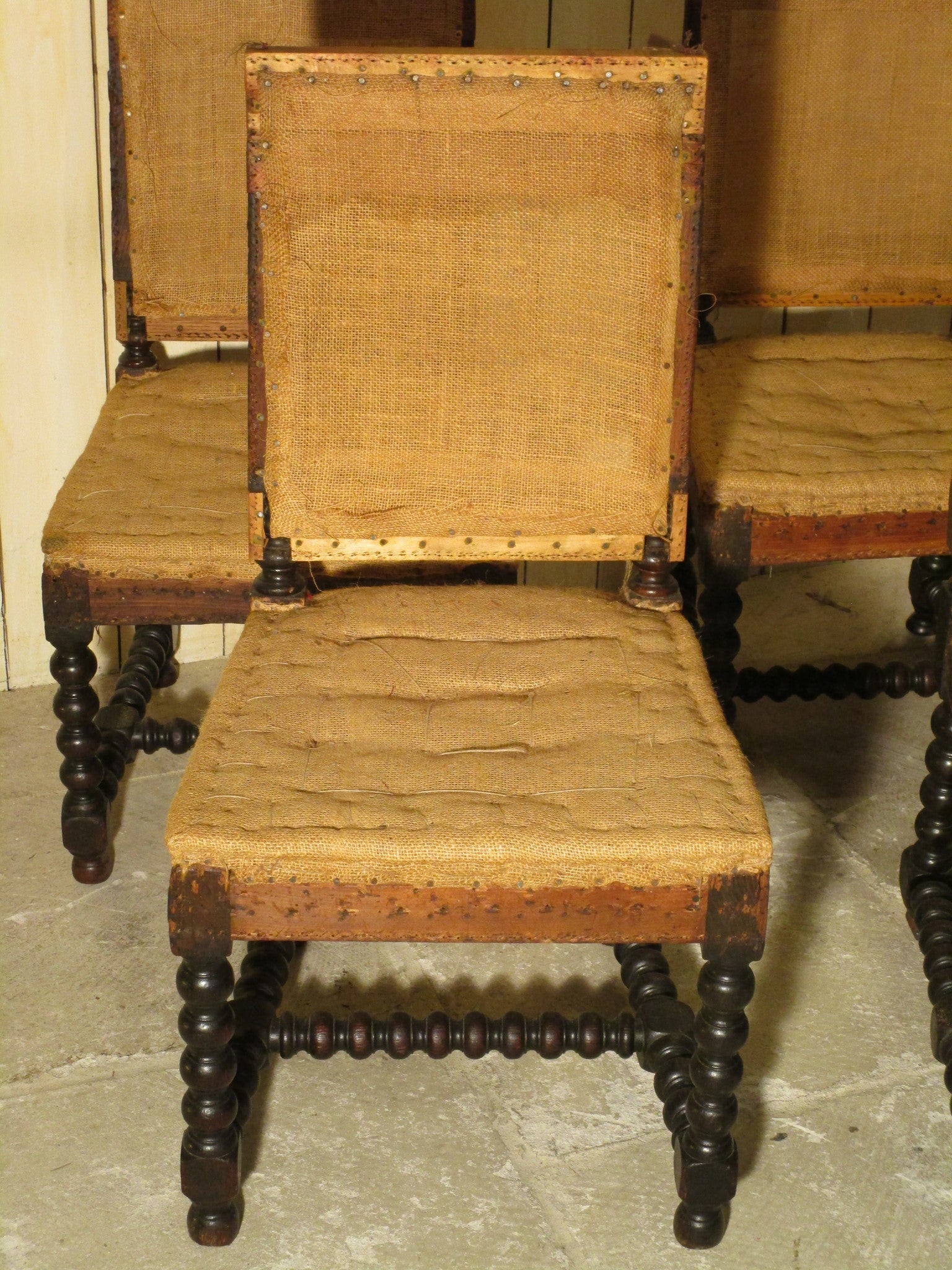 Louis XIII hessian chairs - set of four