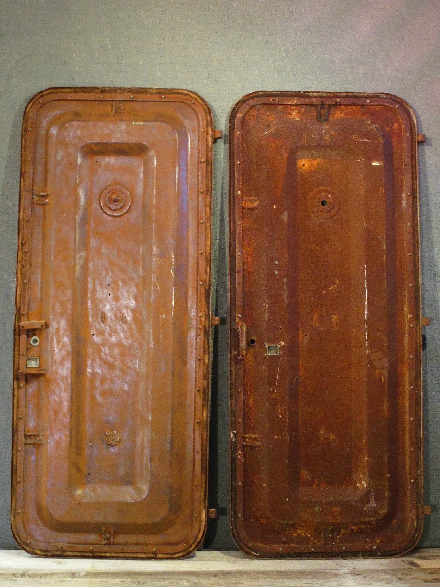 Pair of antique rustic metal boat doors