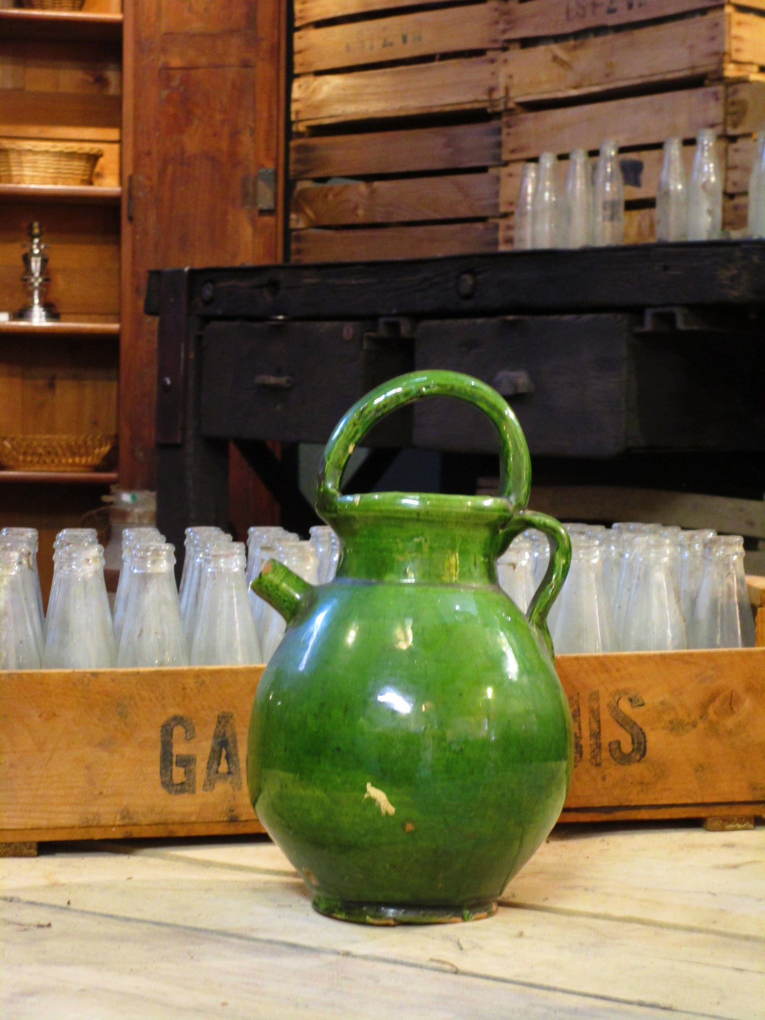 Provencal water jug with green glaze 28.5