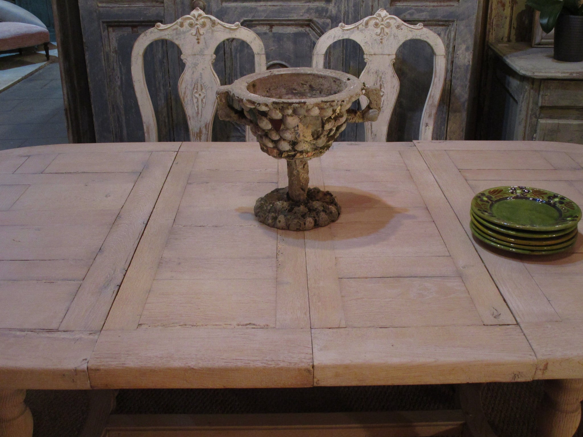 Top detail - French oak oval dining table extendable mid century