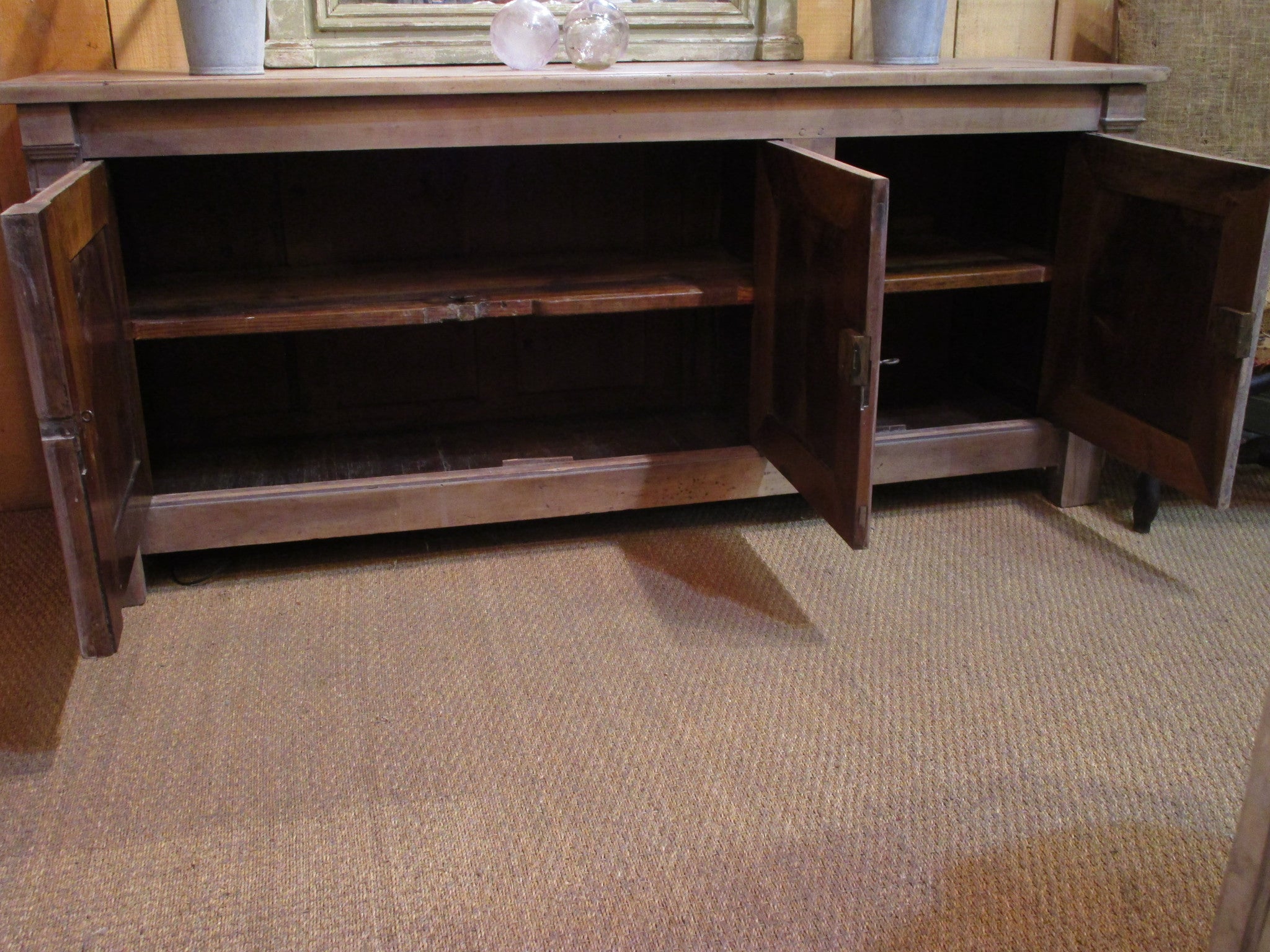 Shelving detail - Original French directoire walnut buffet cabinet