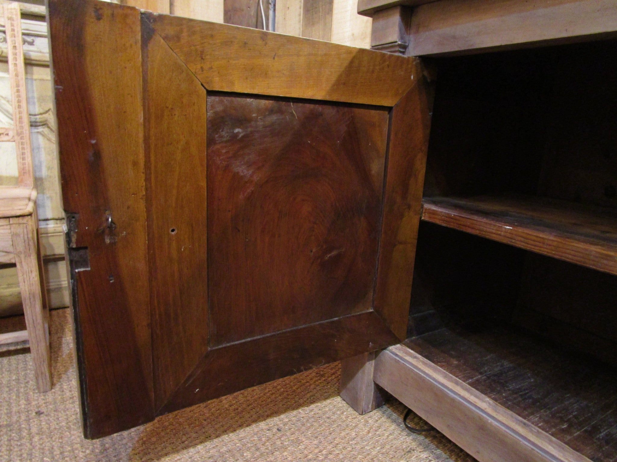 Door detail - Original French directoire walnut buffet cabinet