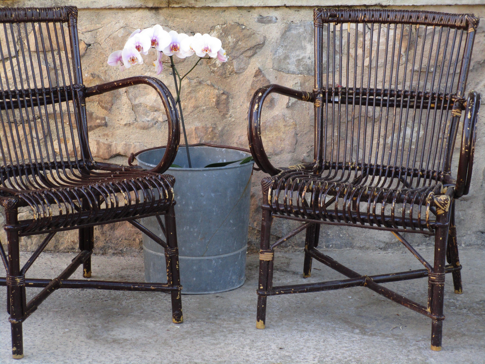 Pair of mid-century French rattan armchairs