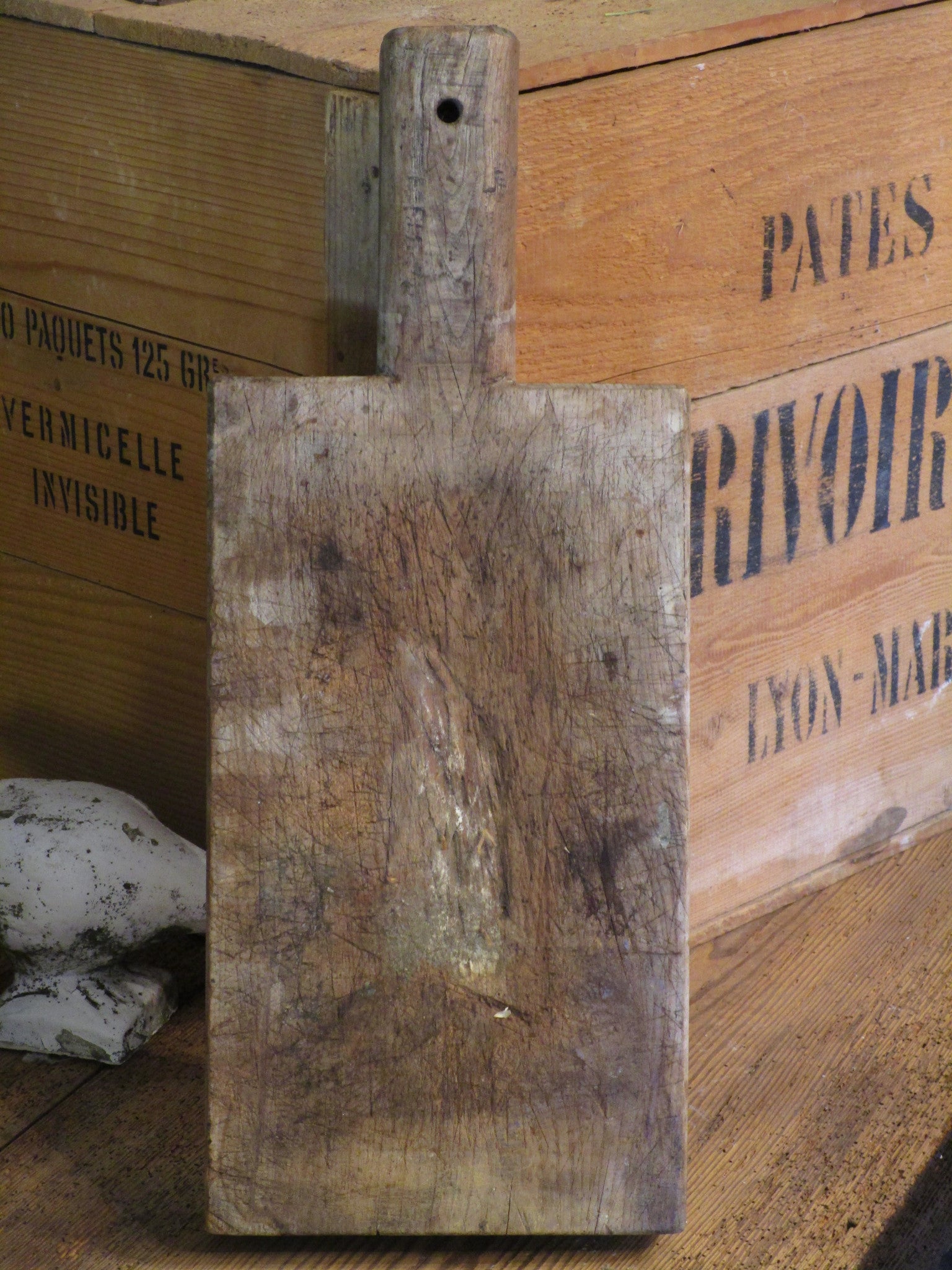 side view chunky rustic bread board french 1900s