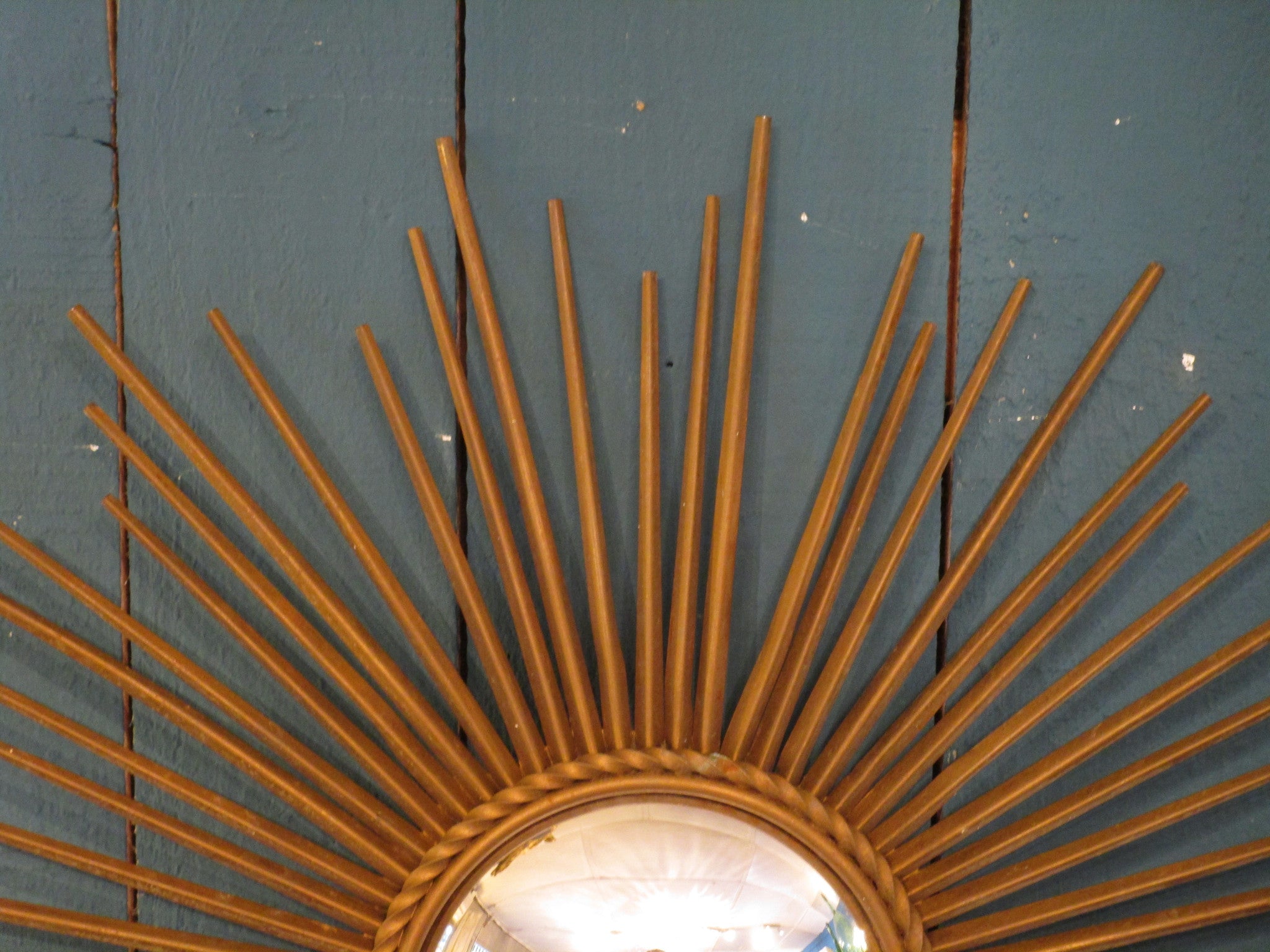 gold detail french round sunburst mirror