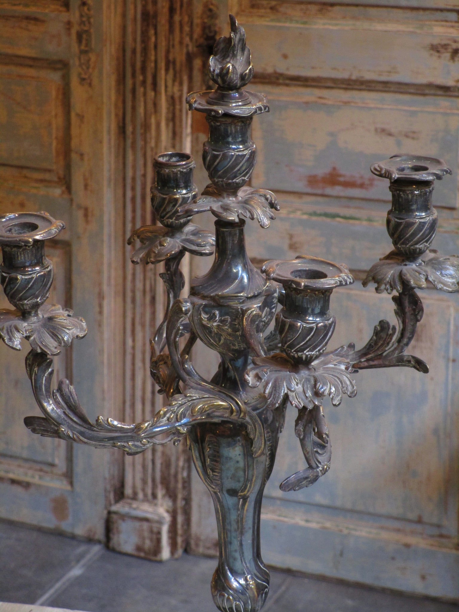 Pair of French bronze candelabras