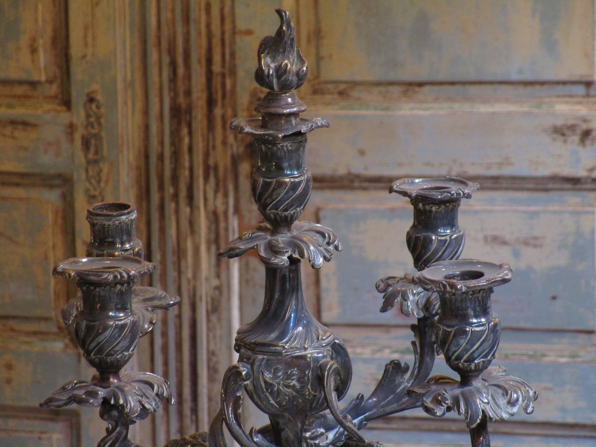 Pair of French bronze candelabras