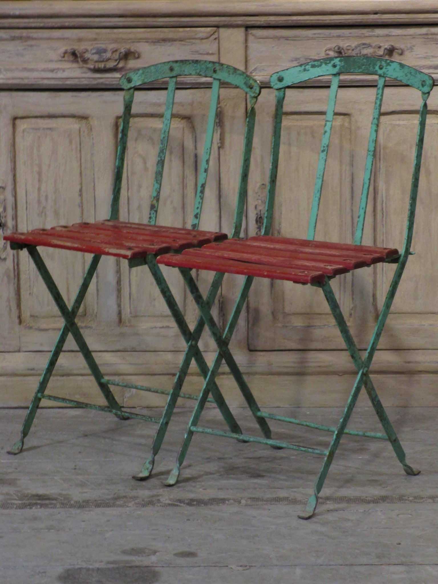 Pair of folding rustic bistro chairs