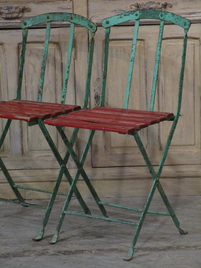 Pair of folding rustic bistro chairs