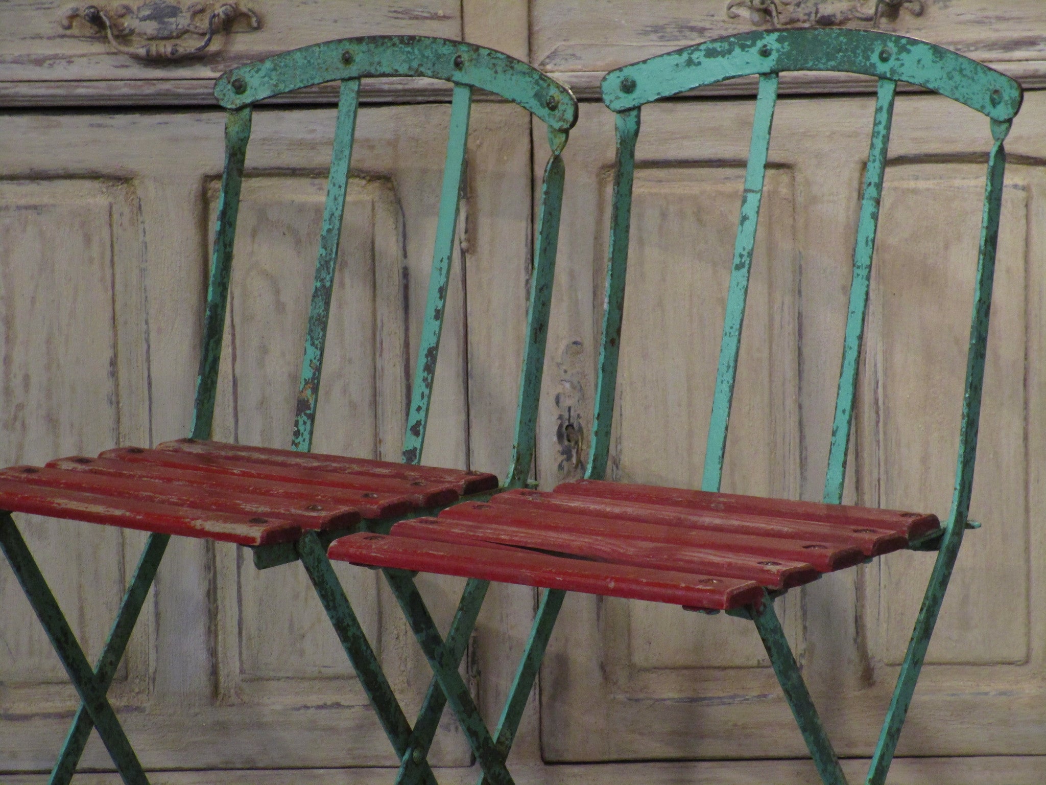 Pair of folding rustic bistro chairs