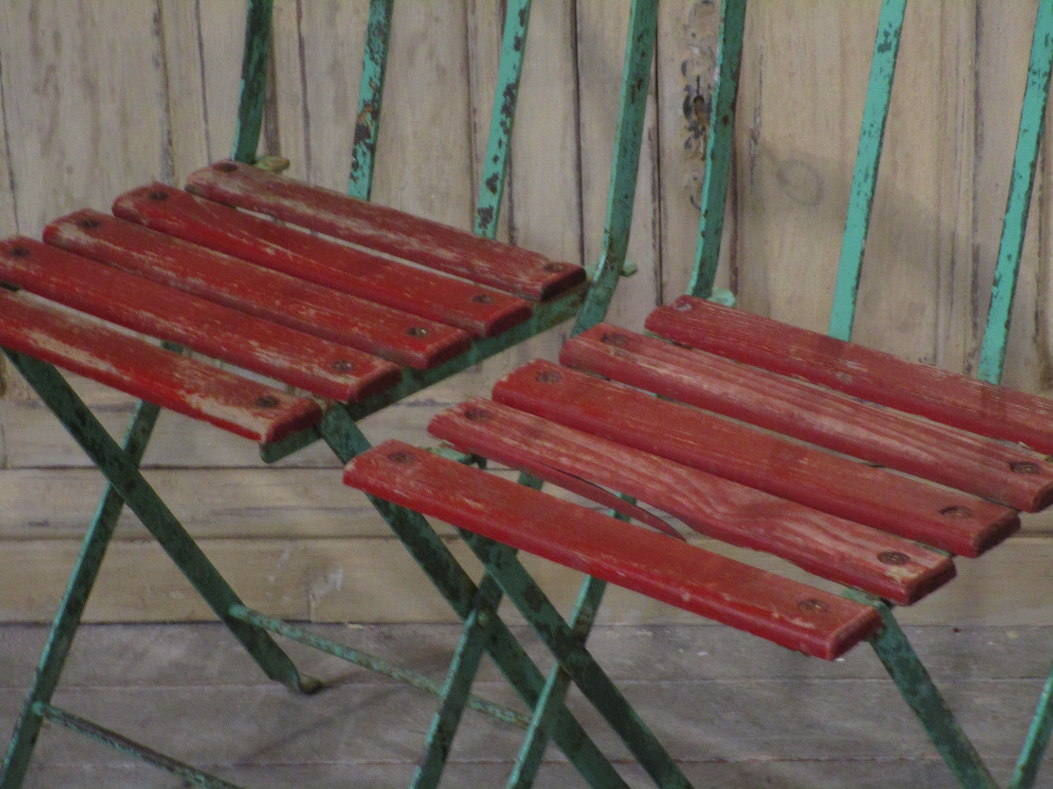 Pair of folding rustic bistro chairs