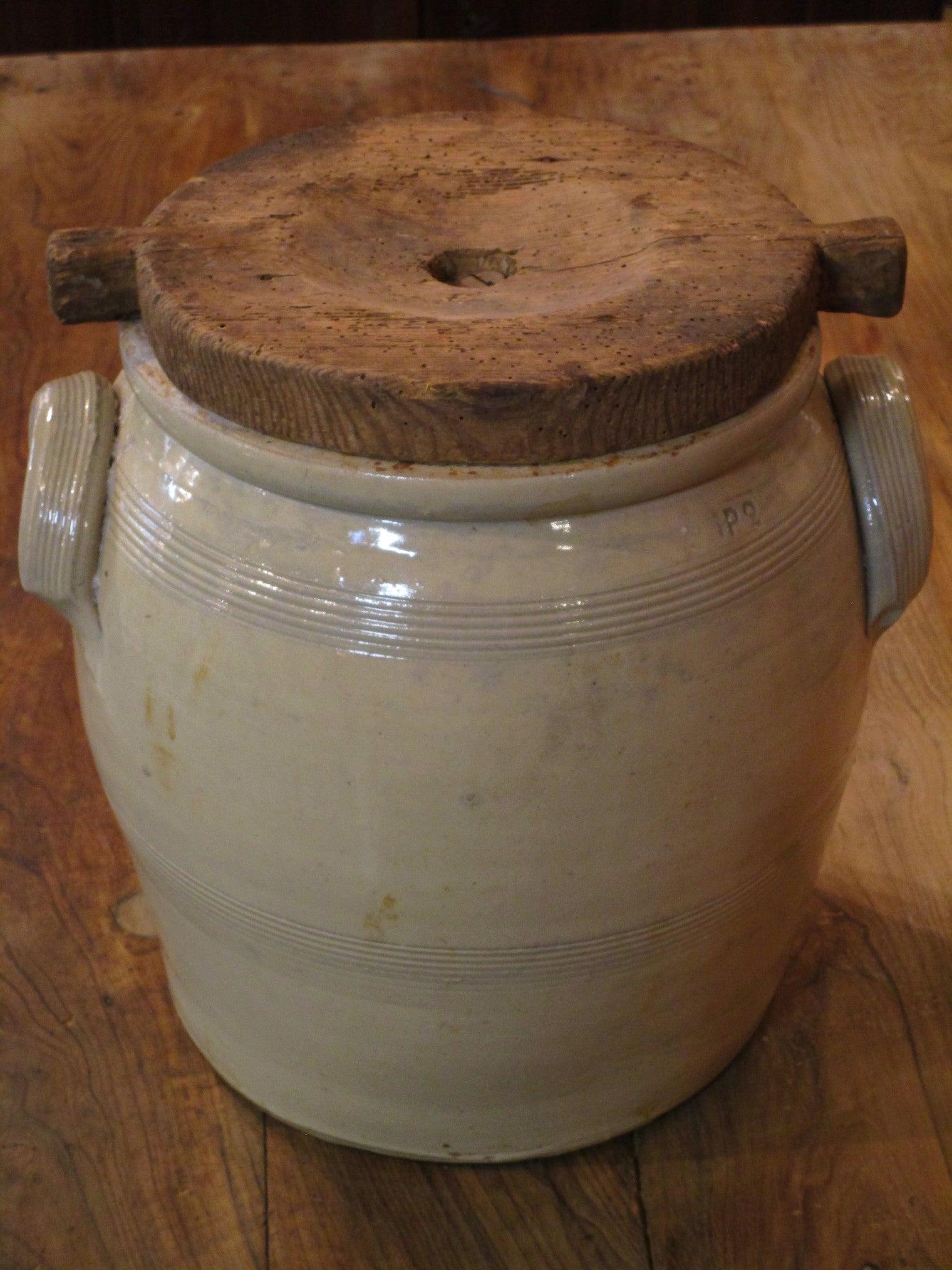 French stoneware pot with original lid