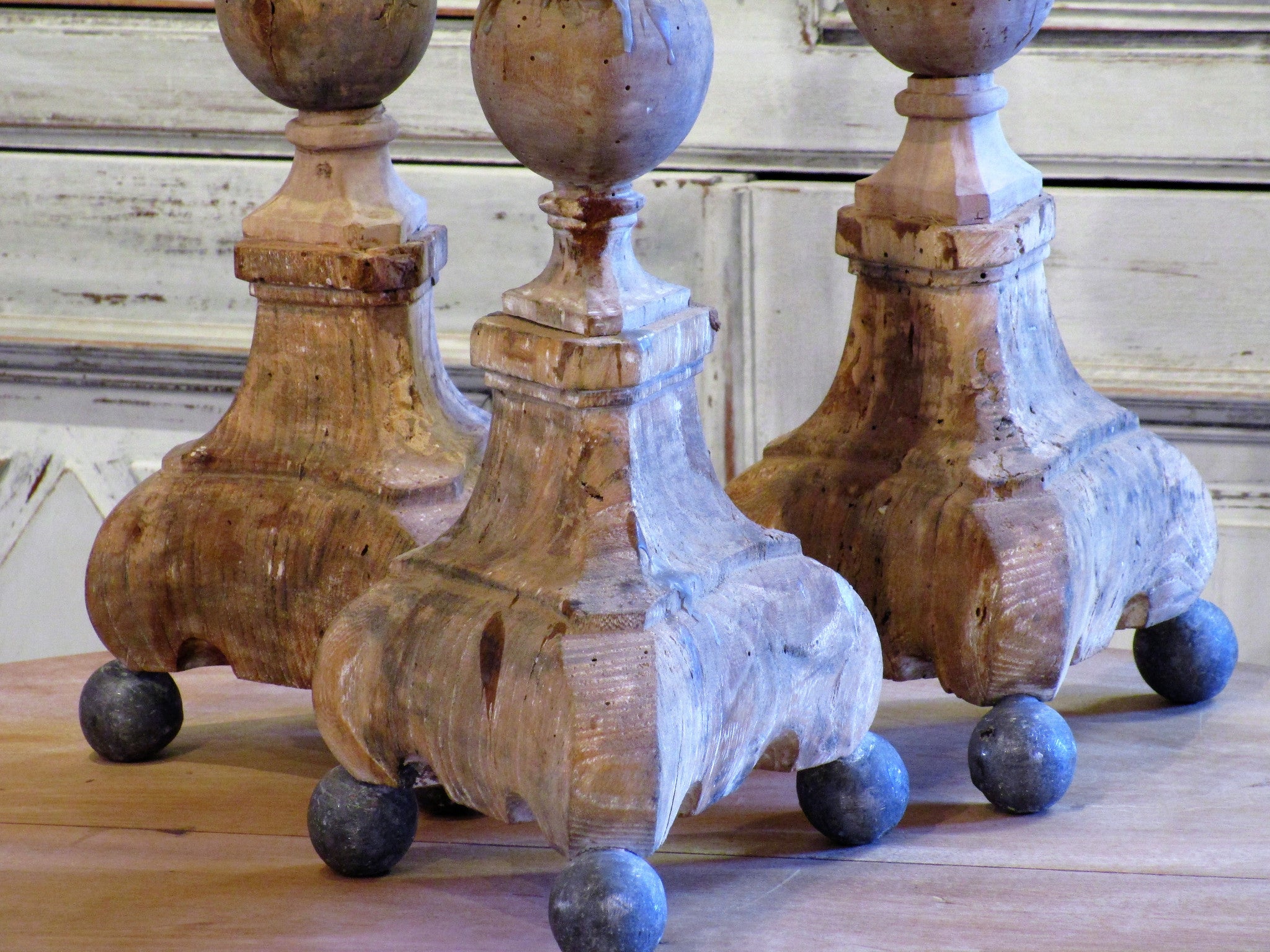 Set of three 19th century church candlesticks