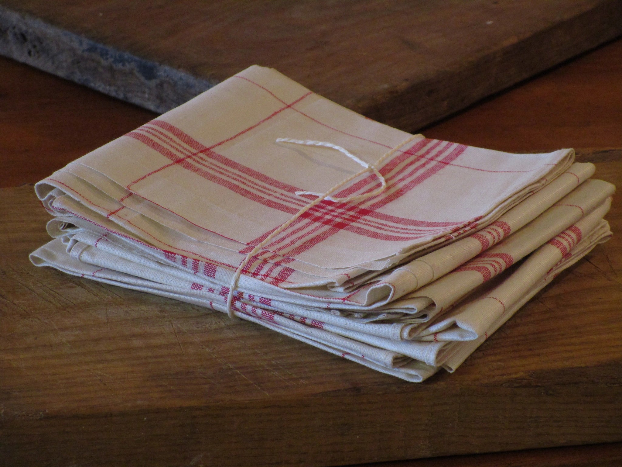 Set of six French checked tea towels