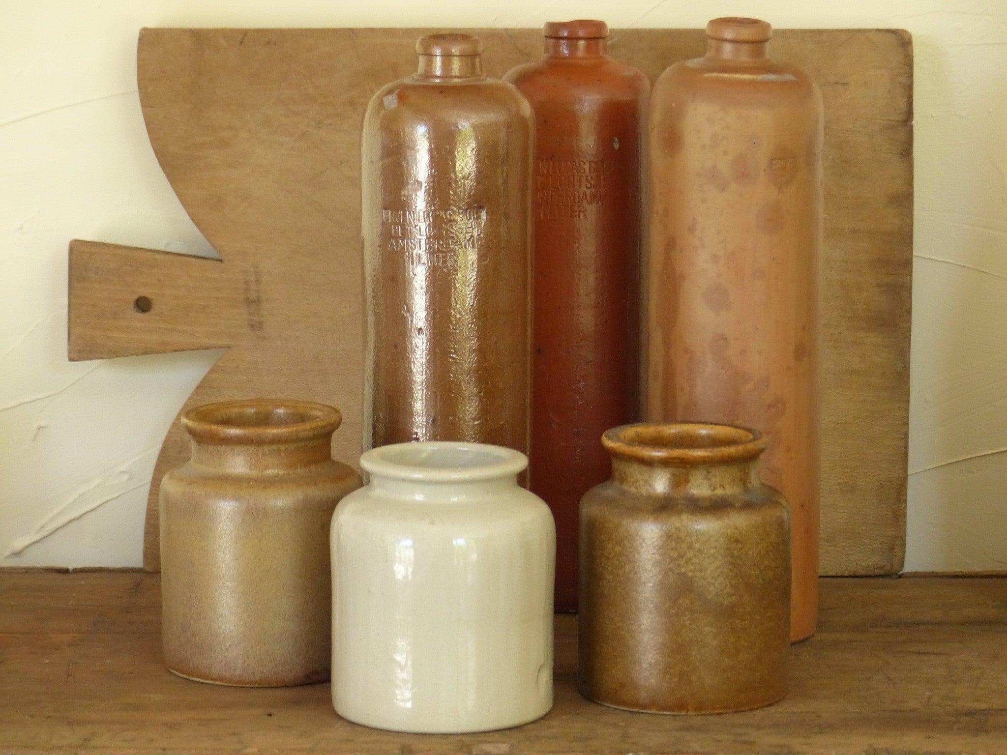 Vintage stoneware liqueur bottles