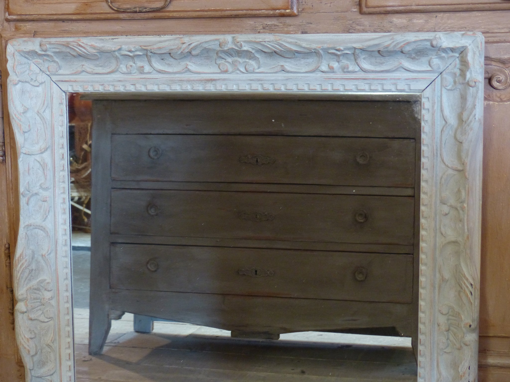 20th century French mirror with carved timber frame