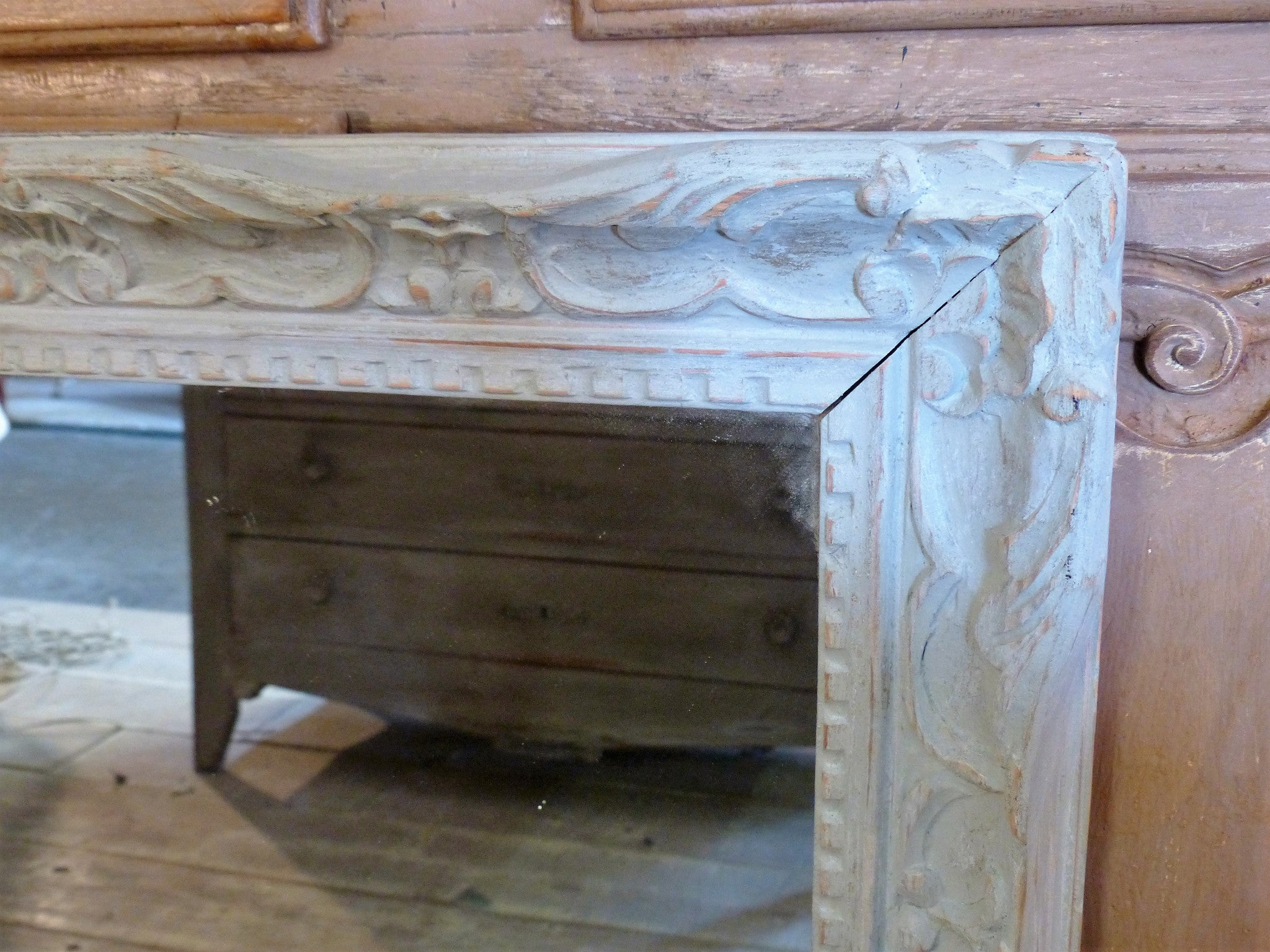 20th century French mirror with carved timber frame