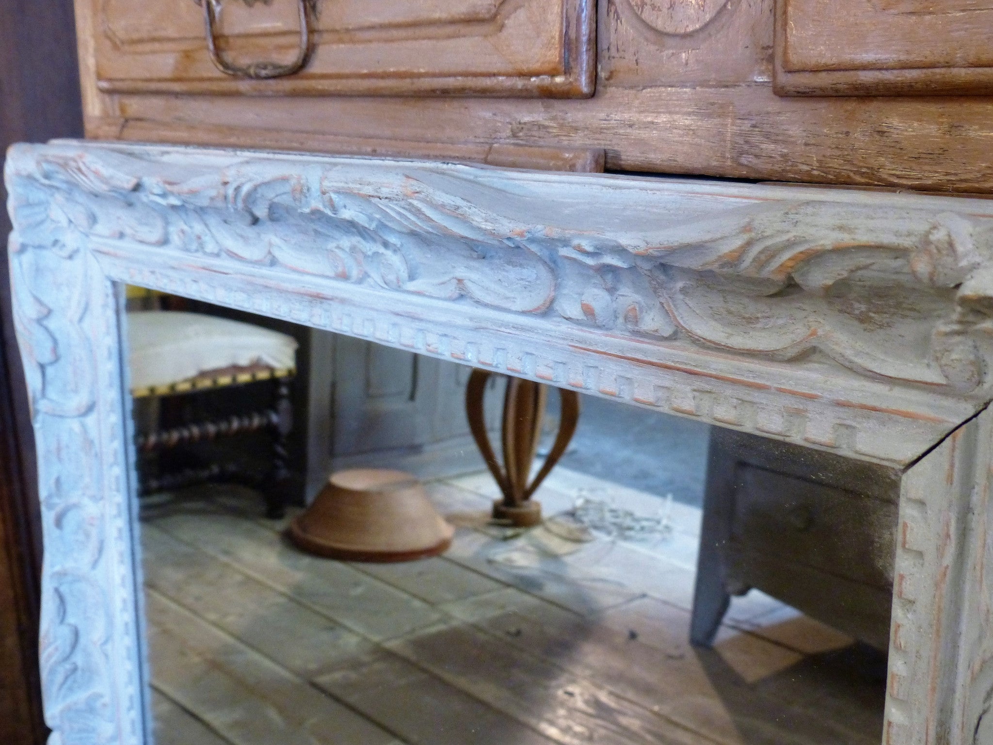 20th century French mirror with carved timber frame