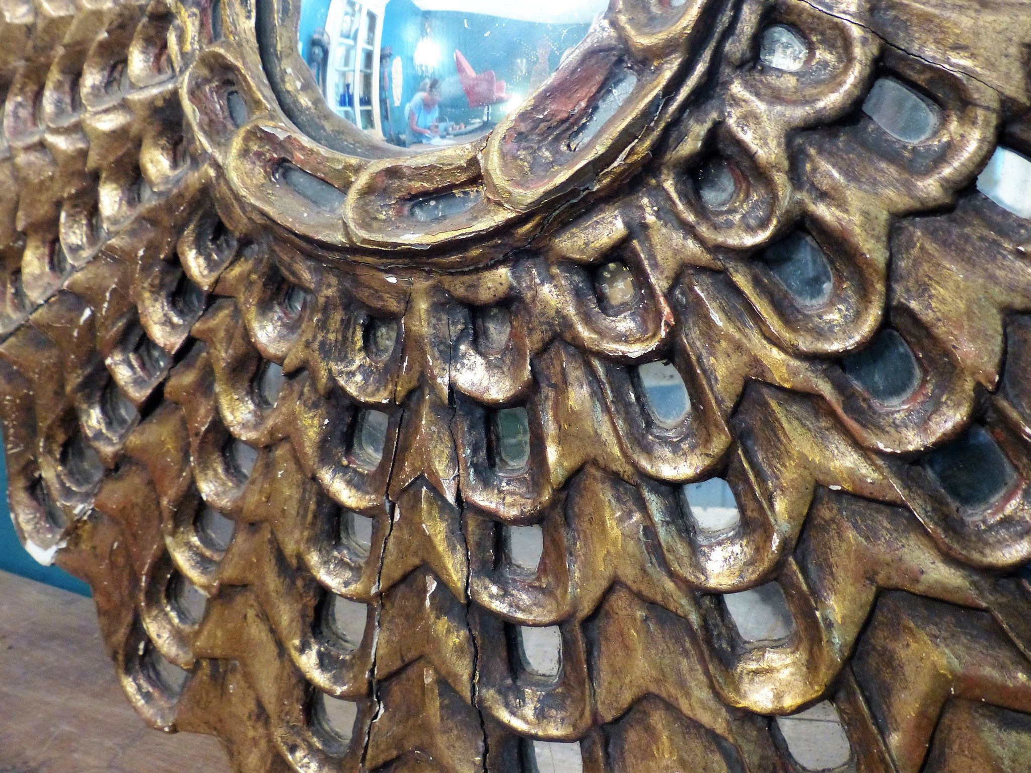 Large carved gilt wood sunburst mirror