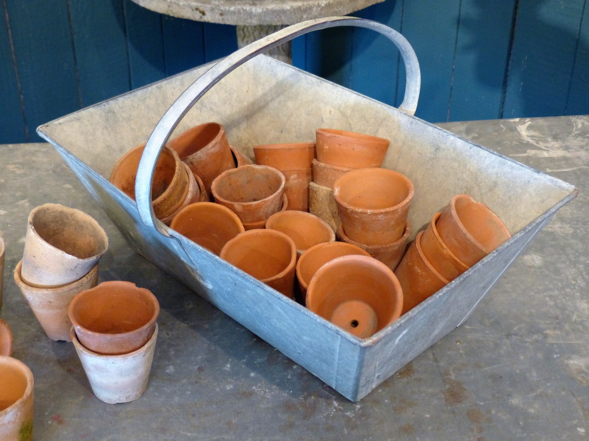 Zinc basket with terracotta pots, 19th-century