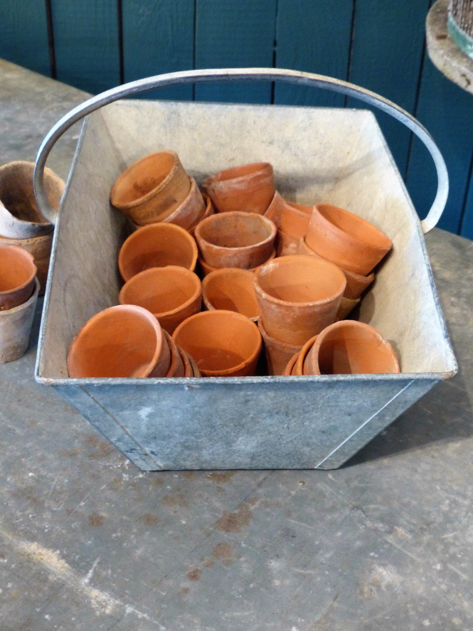 Zinc basket with terracotta pots, 19th-century