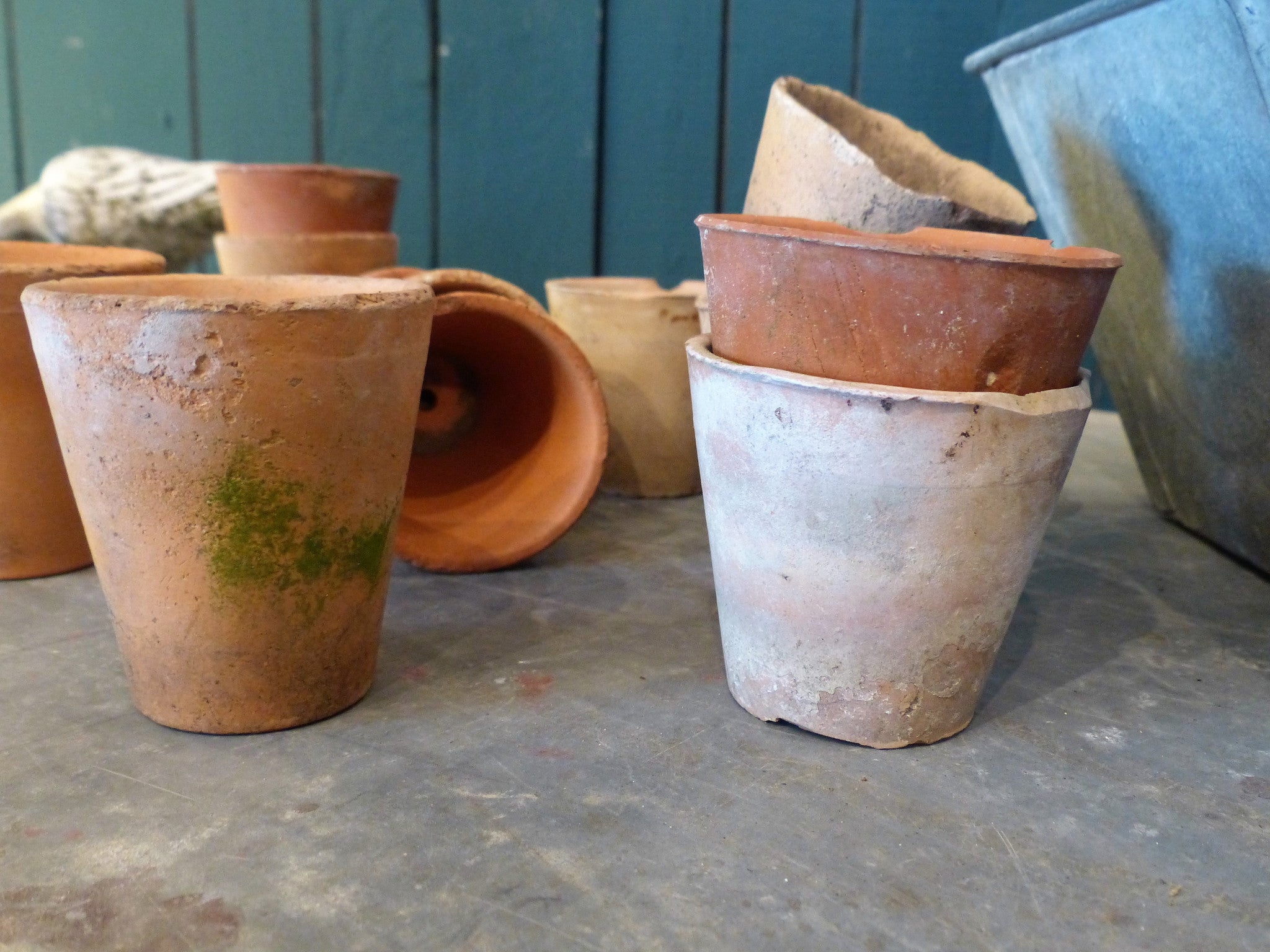 Zinc basket with terracotta pots, 19th-century