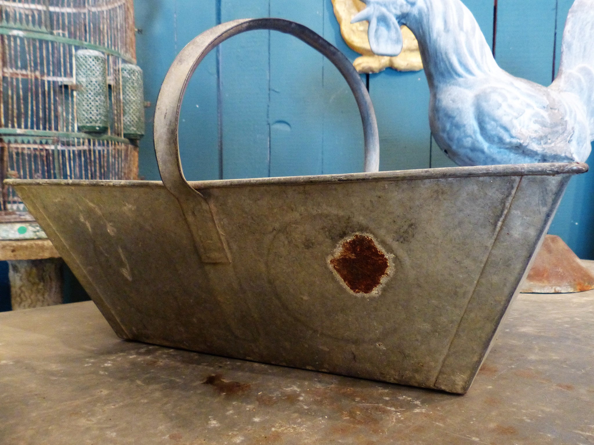 Zinc basket with terracotta pots, 19th-century