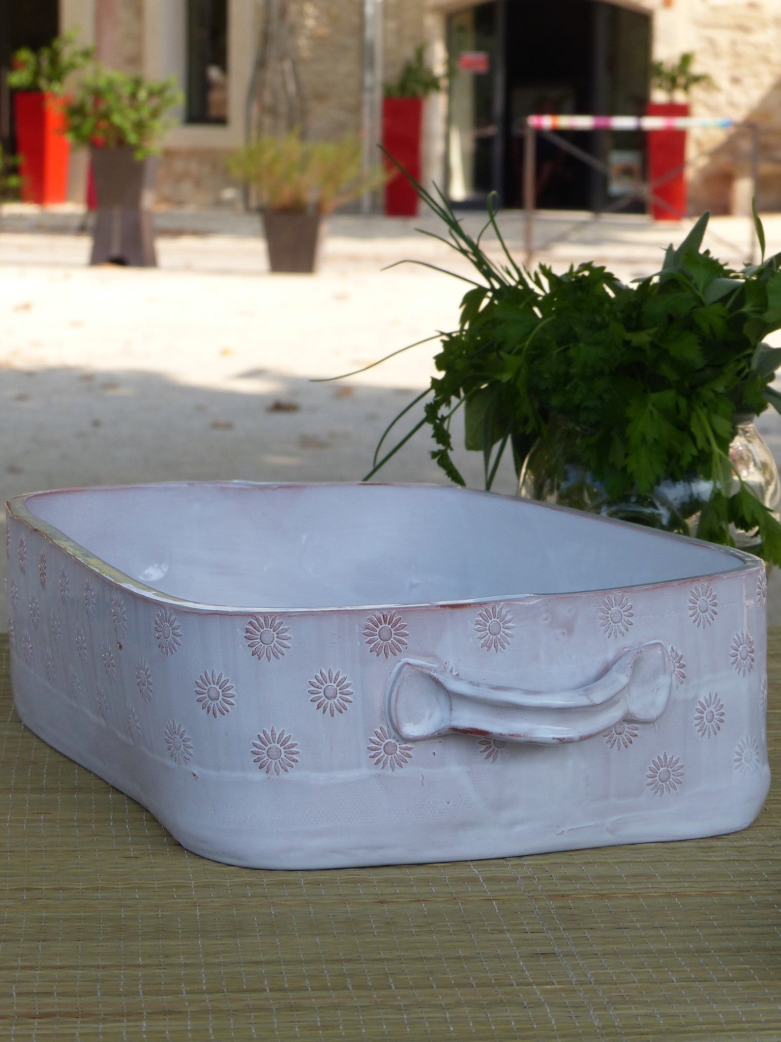 French artisan pottery baking dish