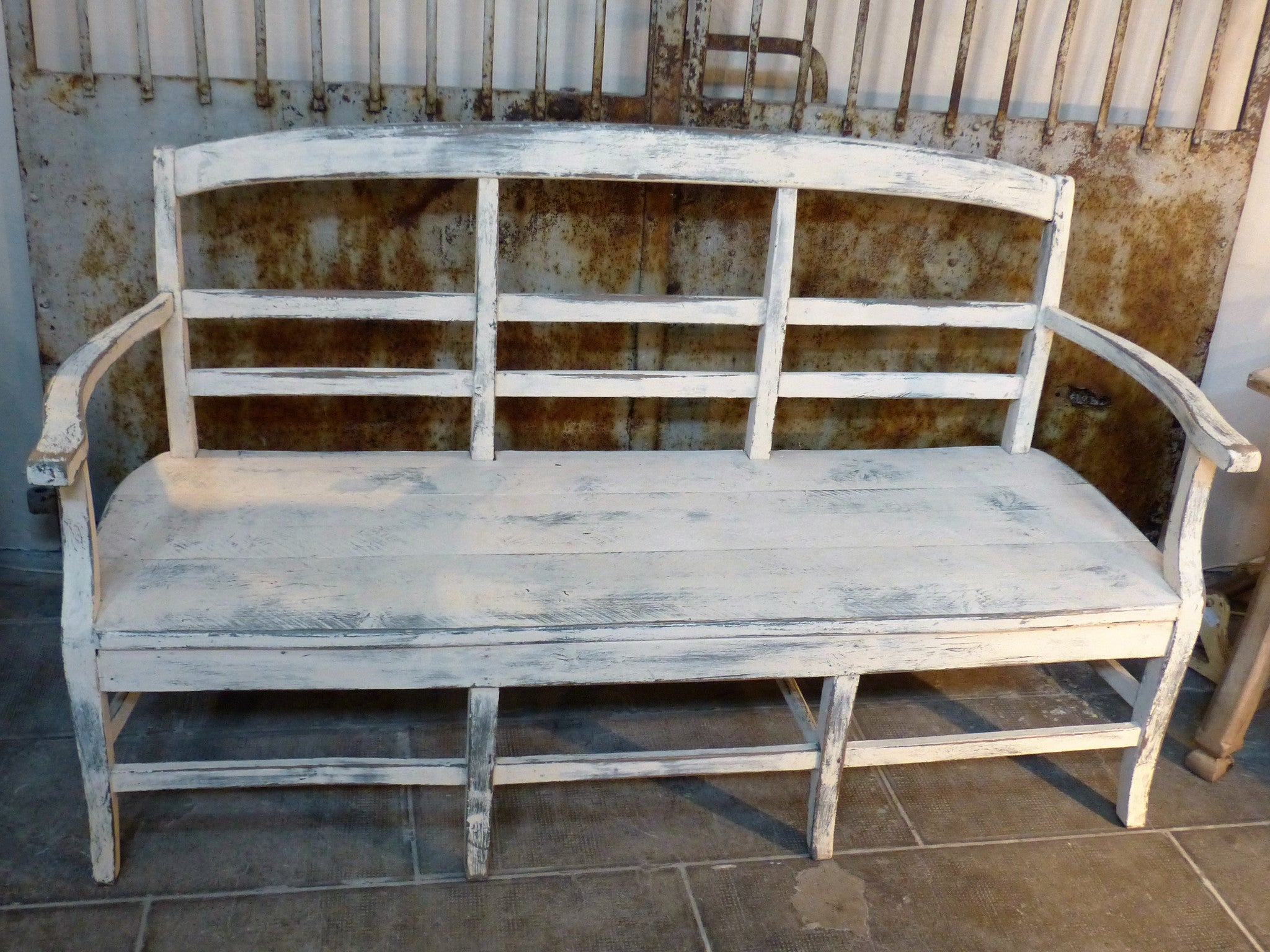 French bench seat white patina modern farmhouse décor Patina Farm