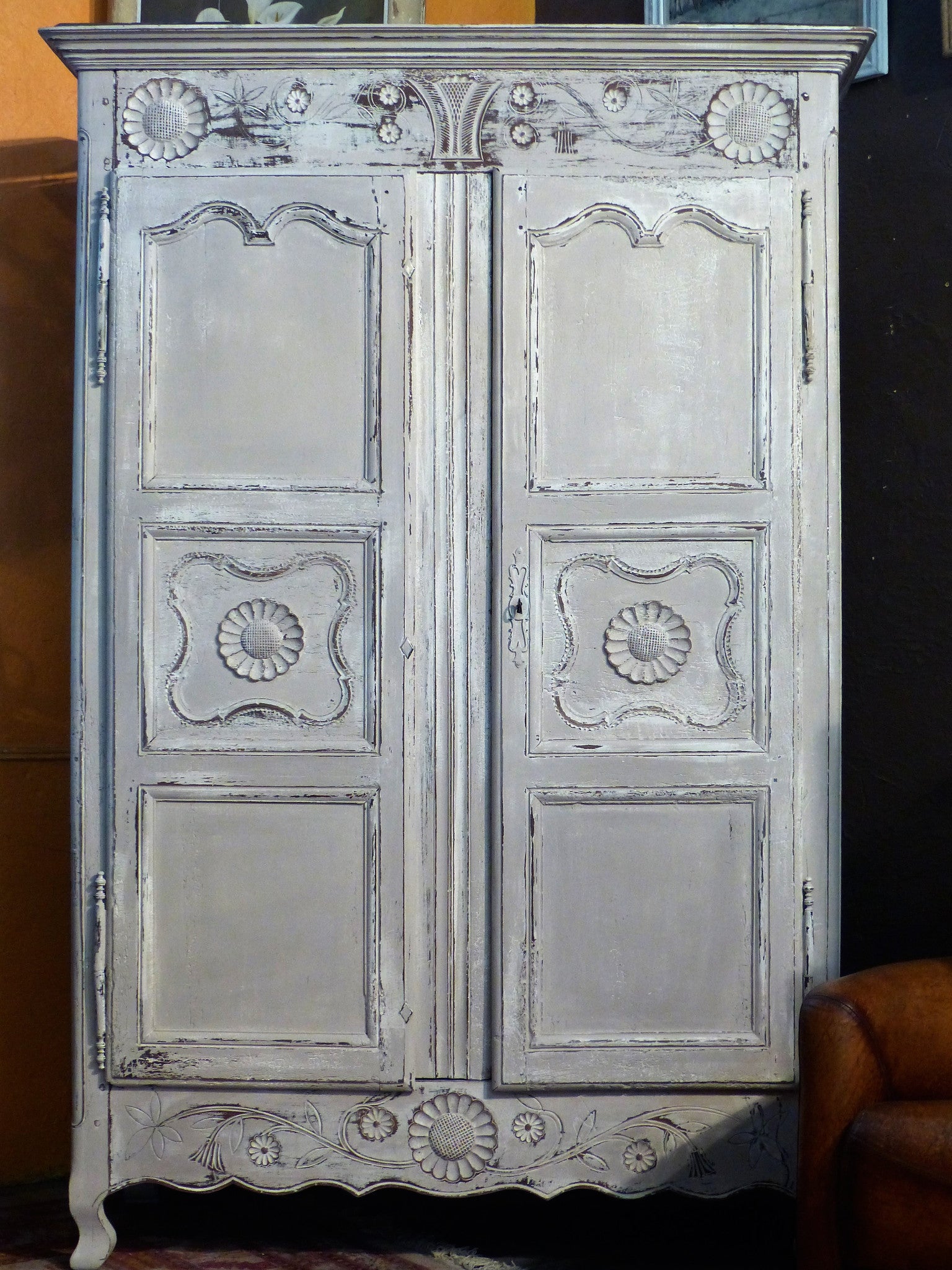 Louis XV armoire with white patina