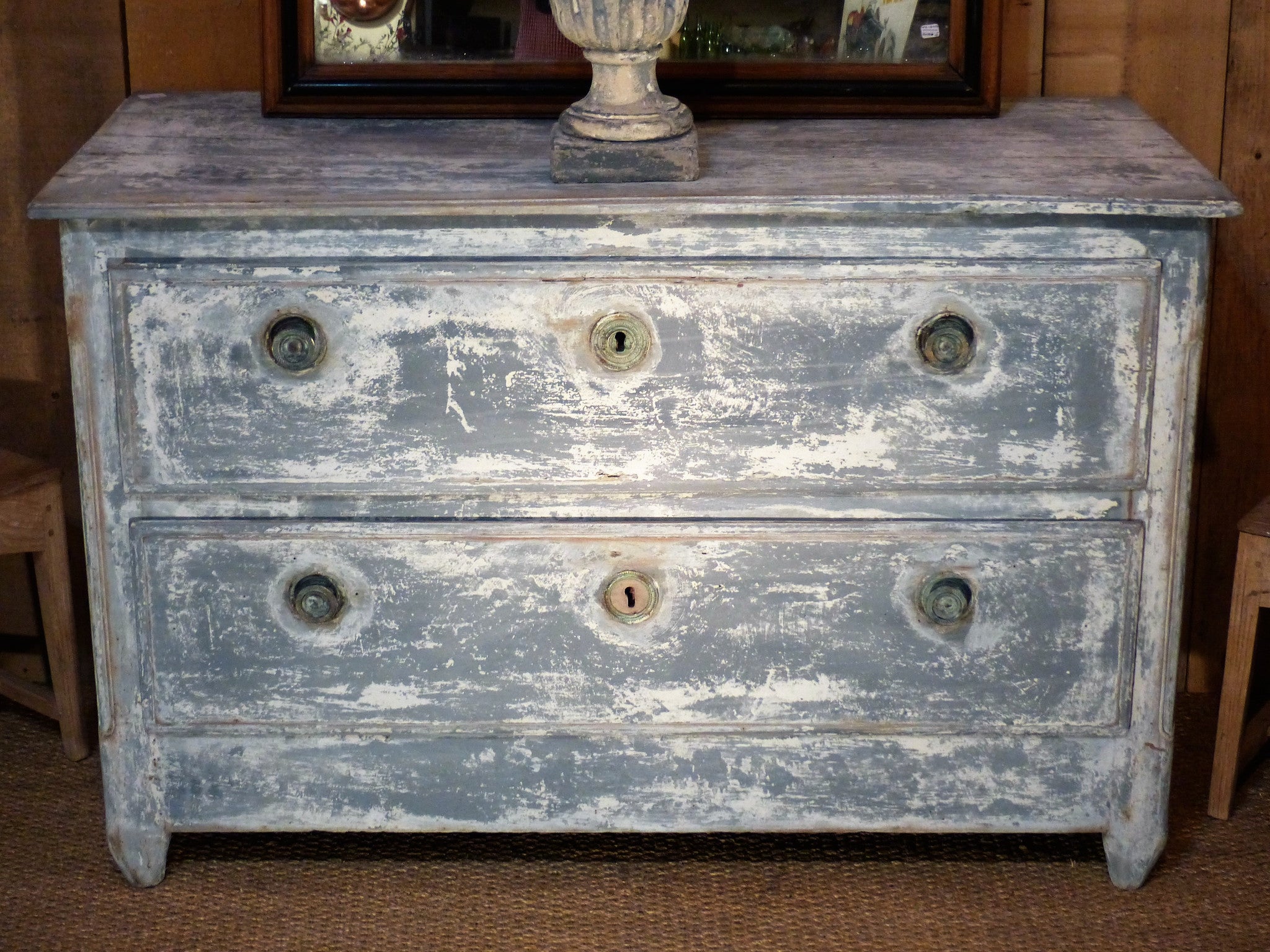 Storage French commode blue patina rustic modern farmhouse décor