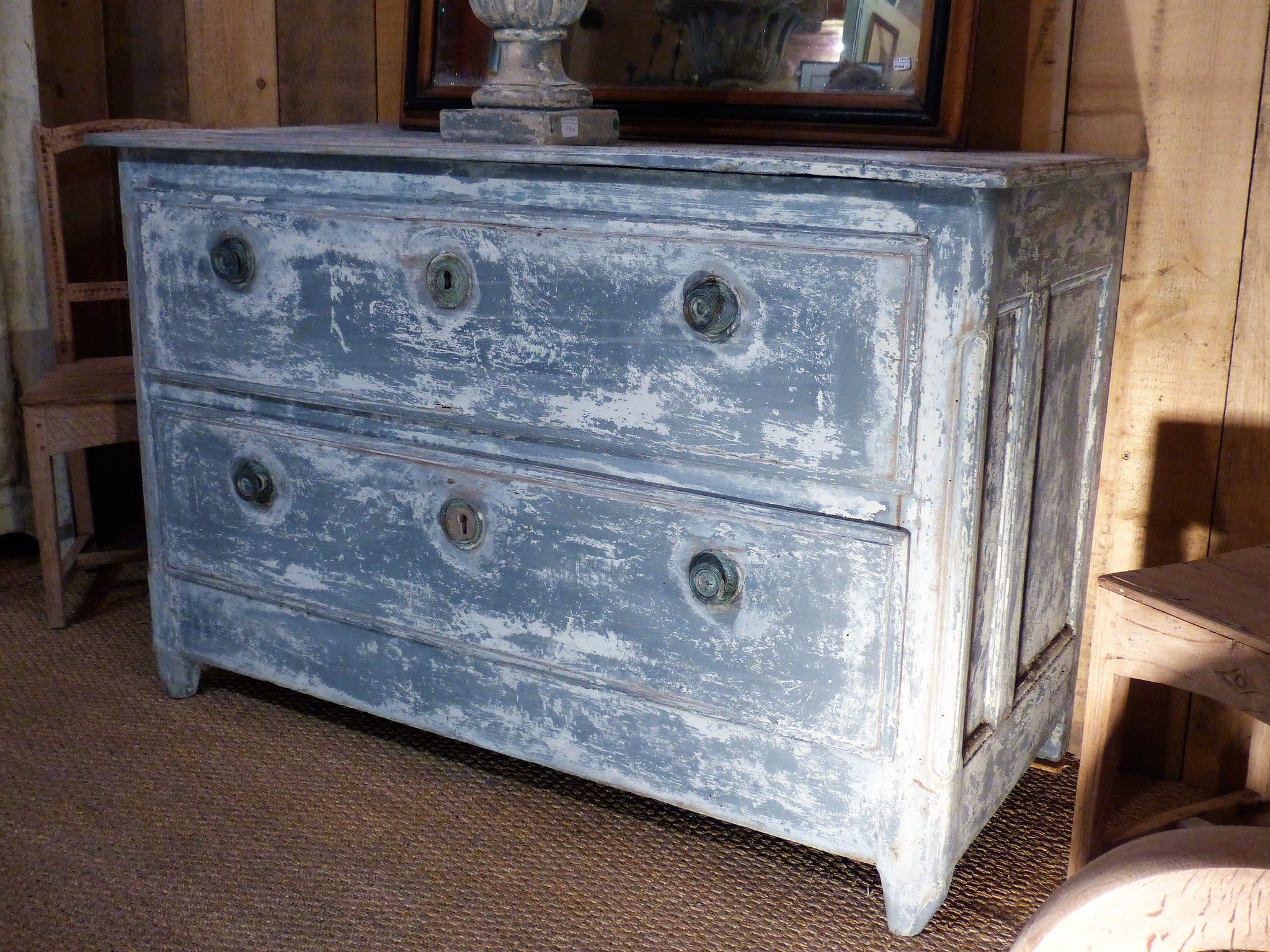 Storage French commode blue patina rustic modern farmhouse décor