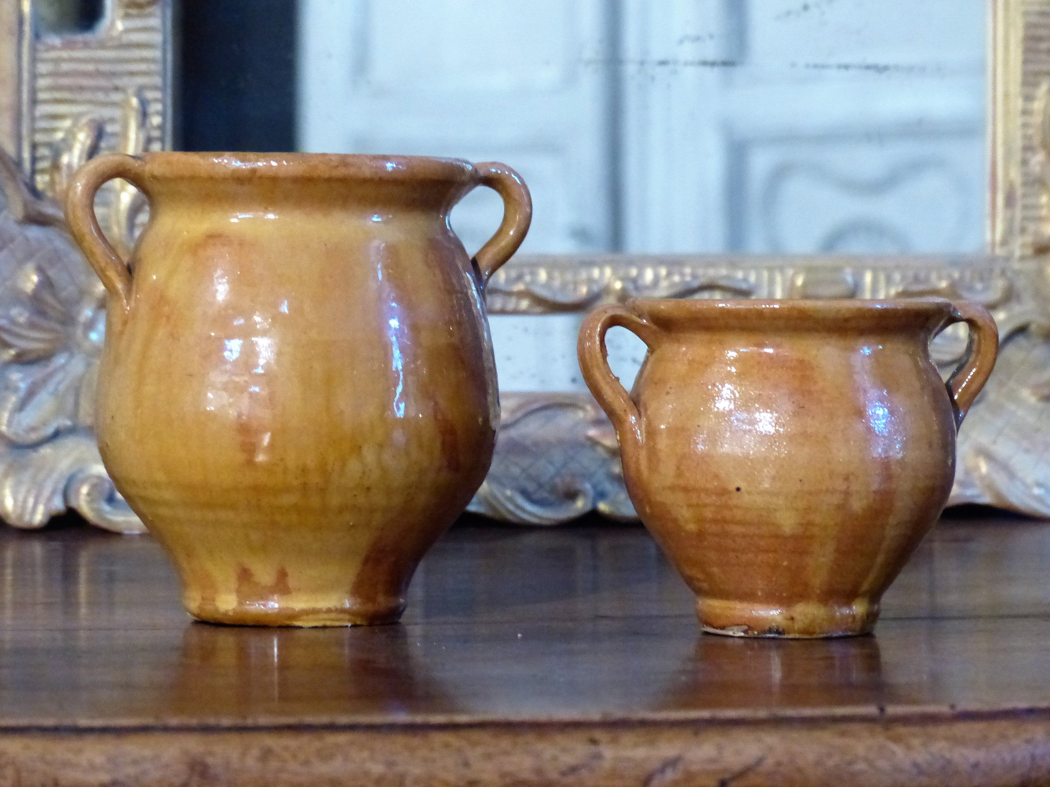 Vintage French pottery confit pot orange glaze