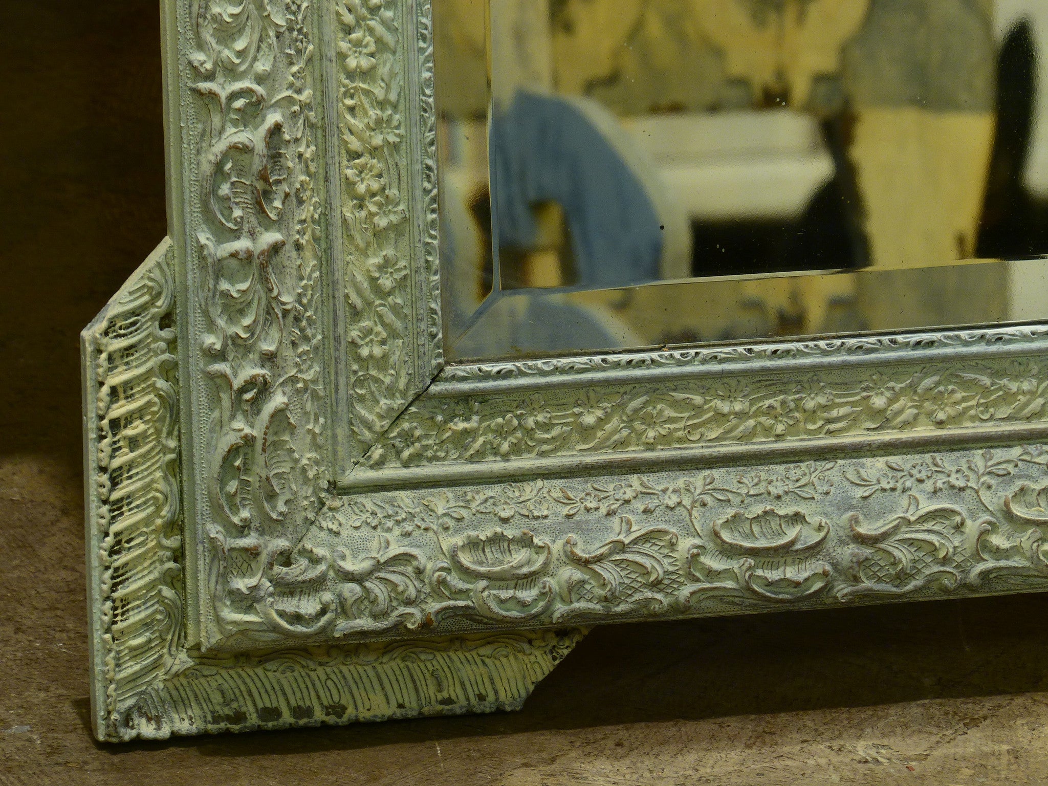 Large Napoleon III mirror with white patina