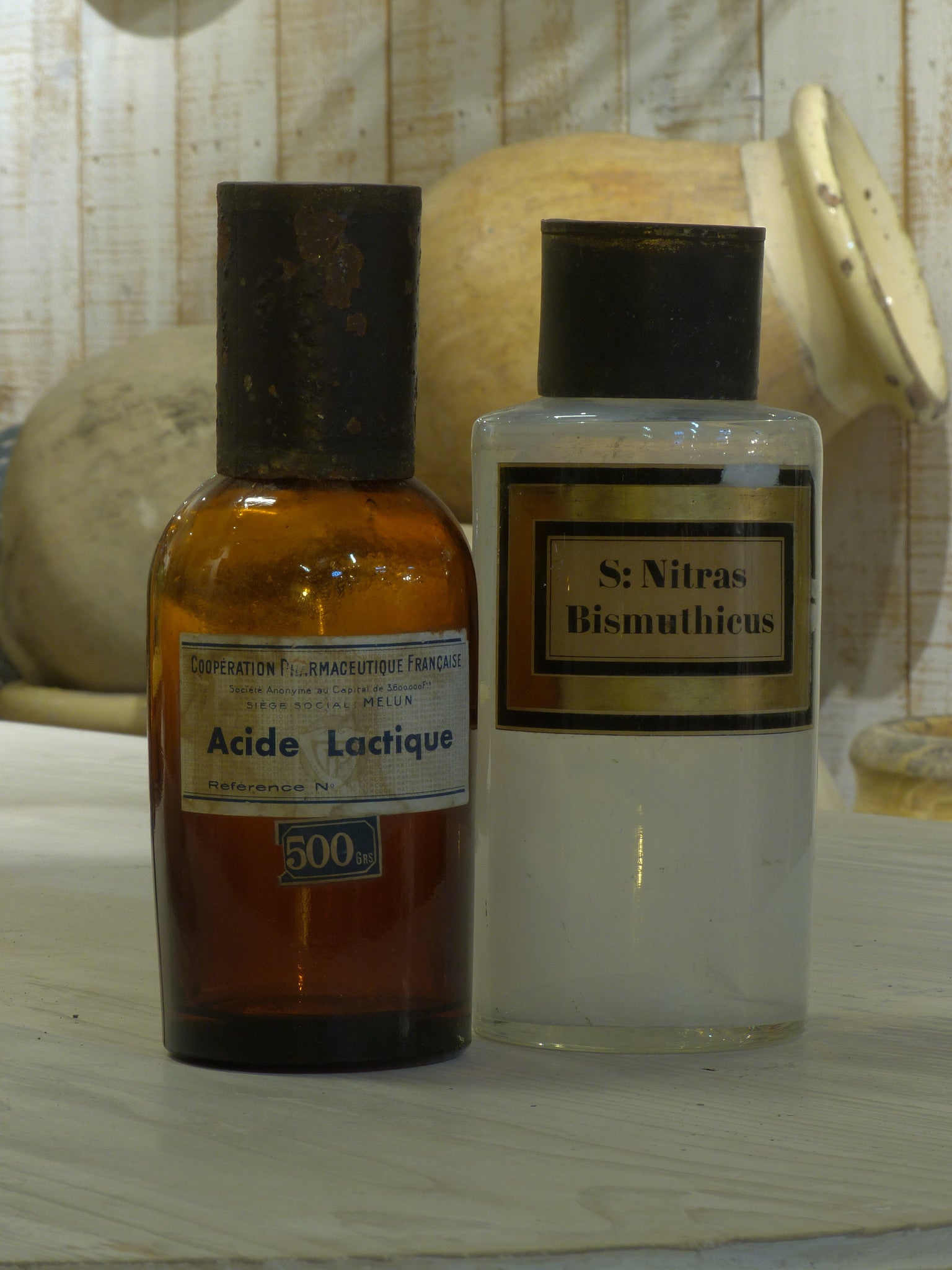 Two French Apothecary glass jars