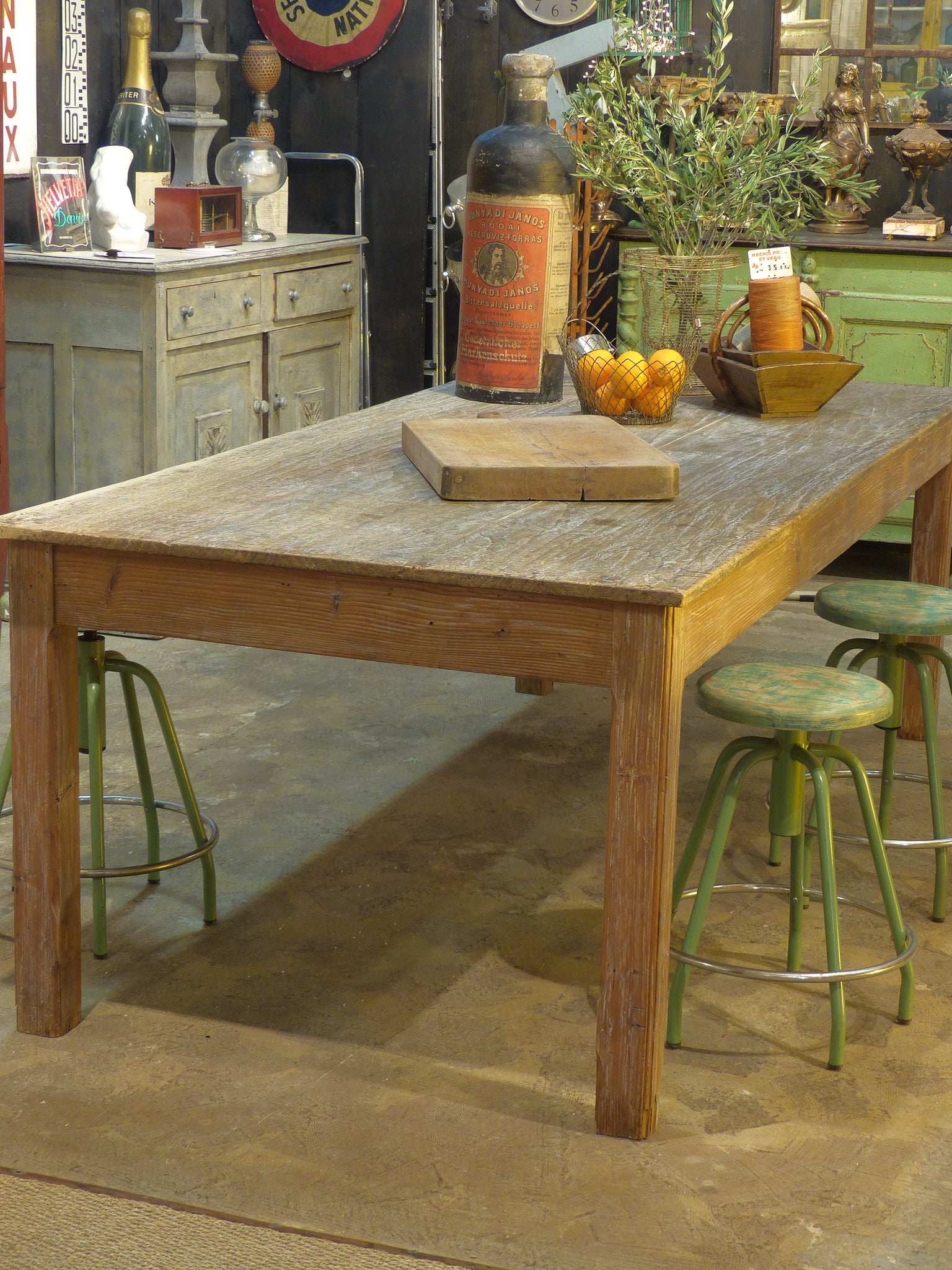 Large 19th century rectangular rustic work table with original patina