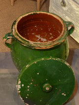 Large green French pot with lid – 19th century