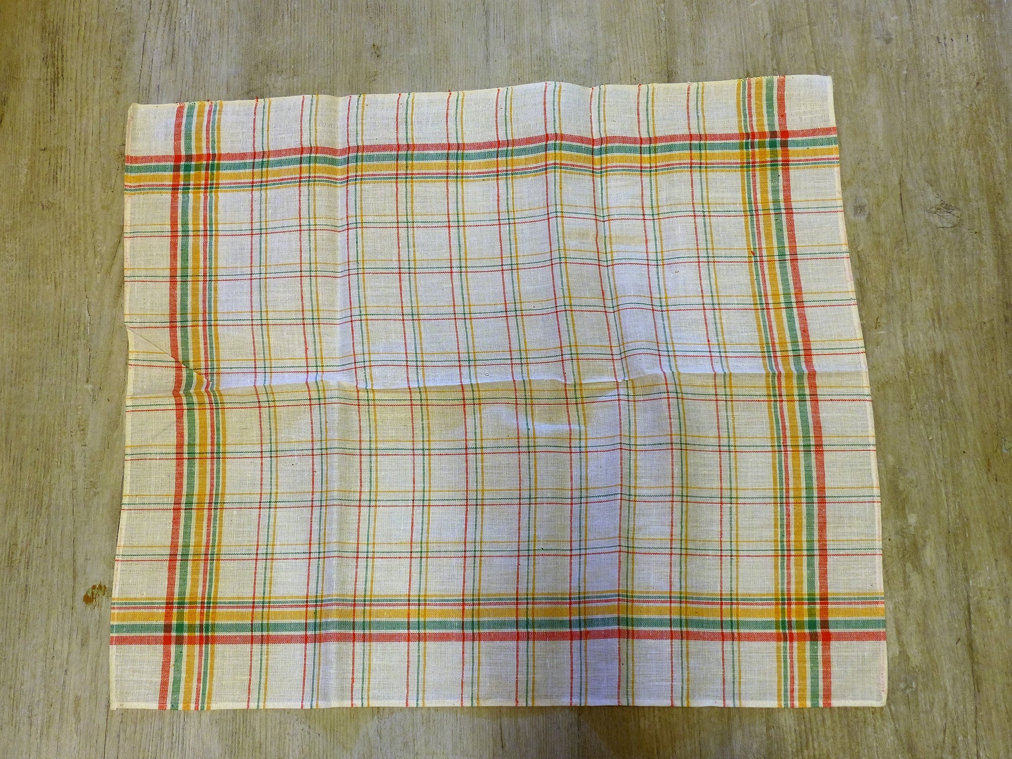 Tea towels, fine linen check pattern, 1940s - pair