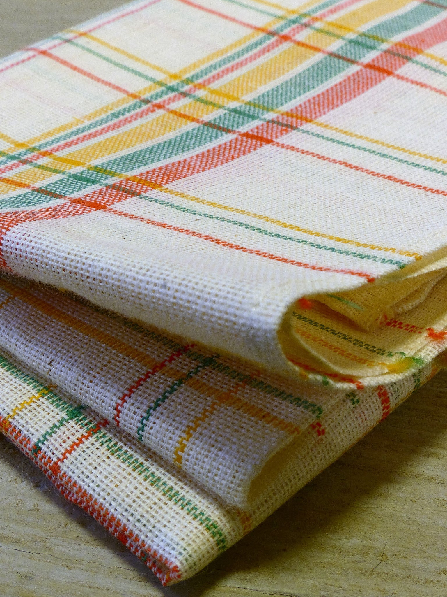 Tea towels, fine linen check pattern, 1940s - pair