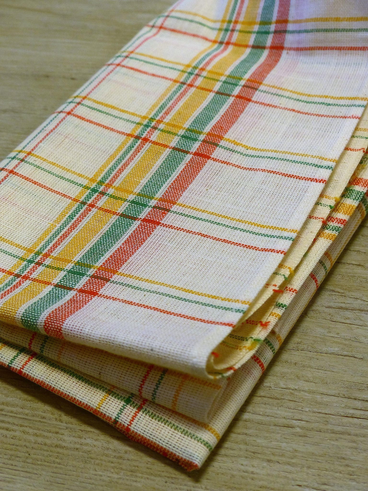 Tea towels, fine linen check pattern, 1940s - pair